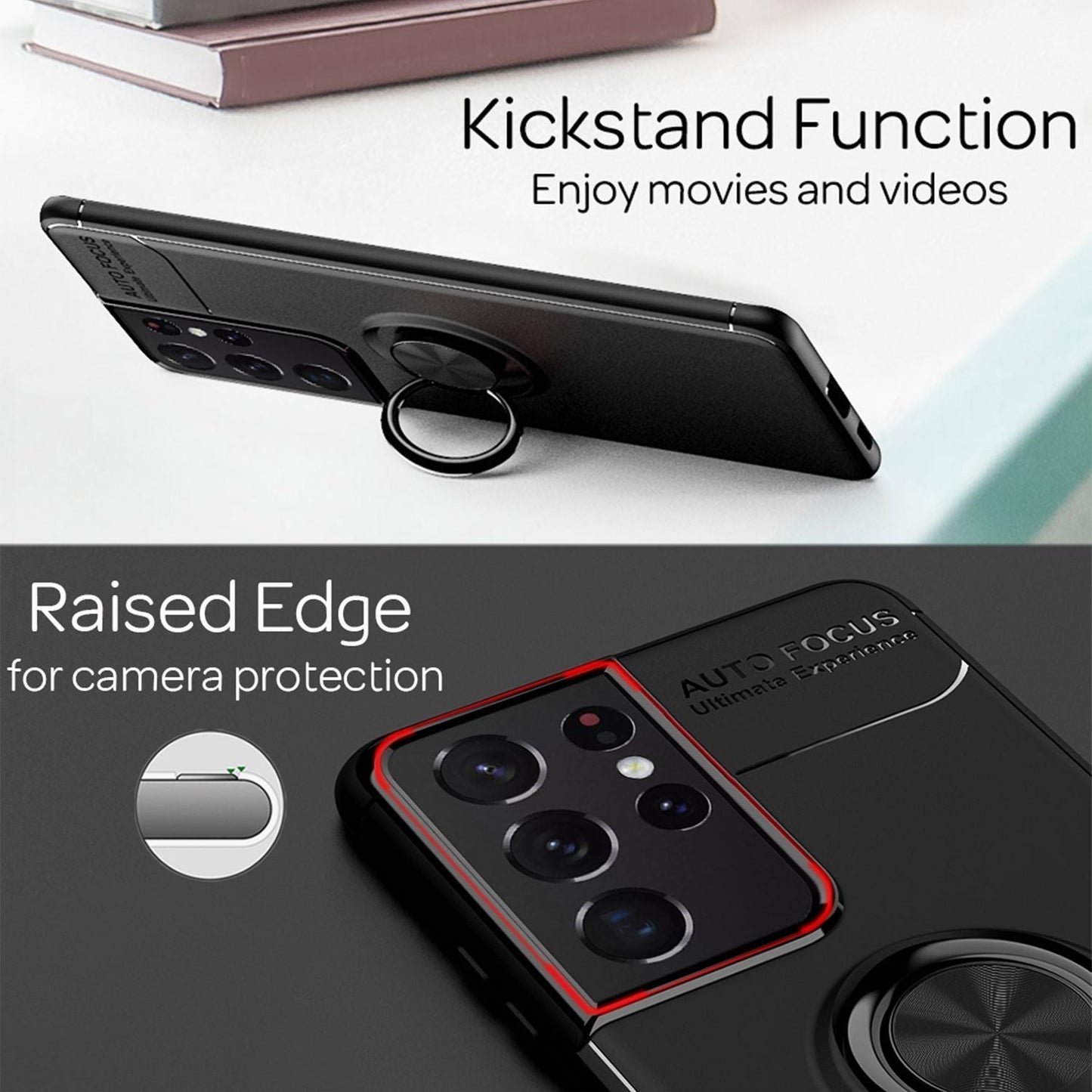 NALIA Ring símahulstur fyrir Samsung Galaxy S21 Ultra, hlífðarhulstur með stuðara