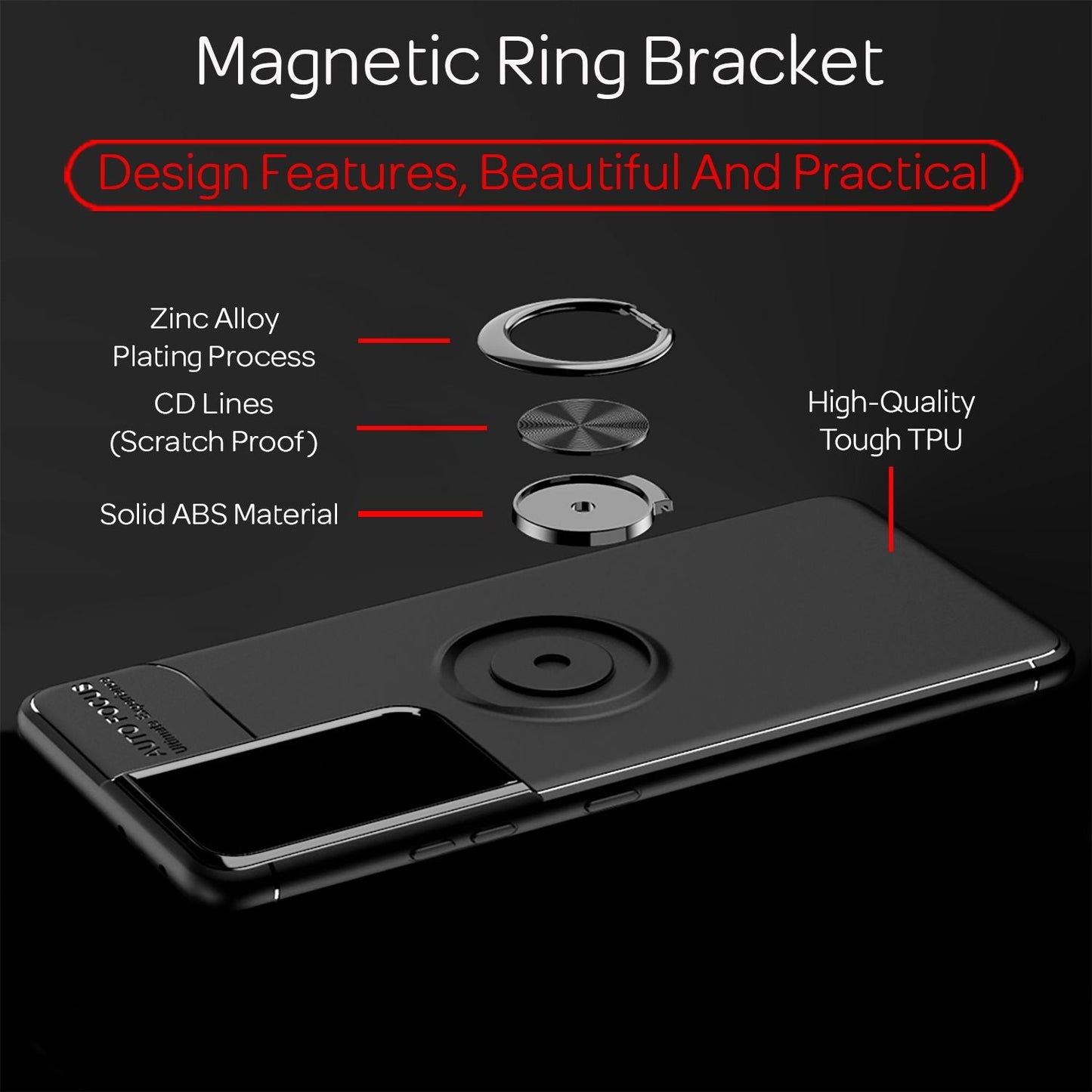 NALIA Ring símahulstur fyrir Samsung Galaxy S21 Ultra, hlífðarhulstur með stuðara