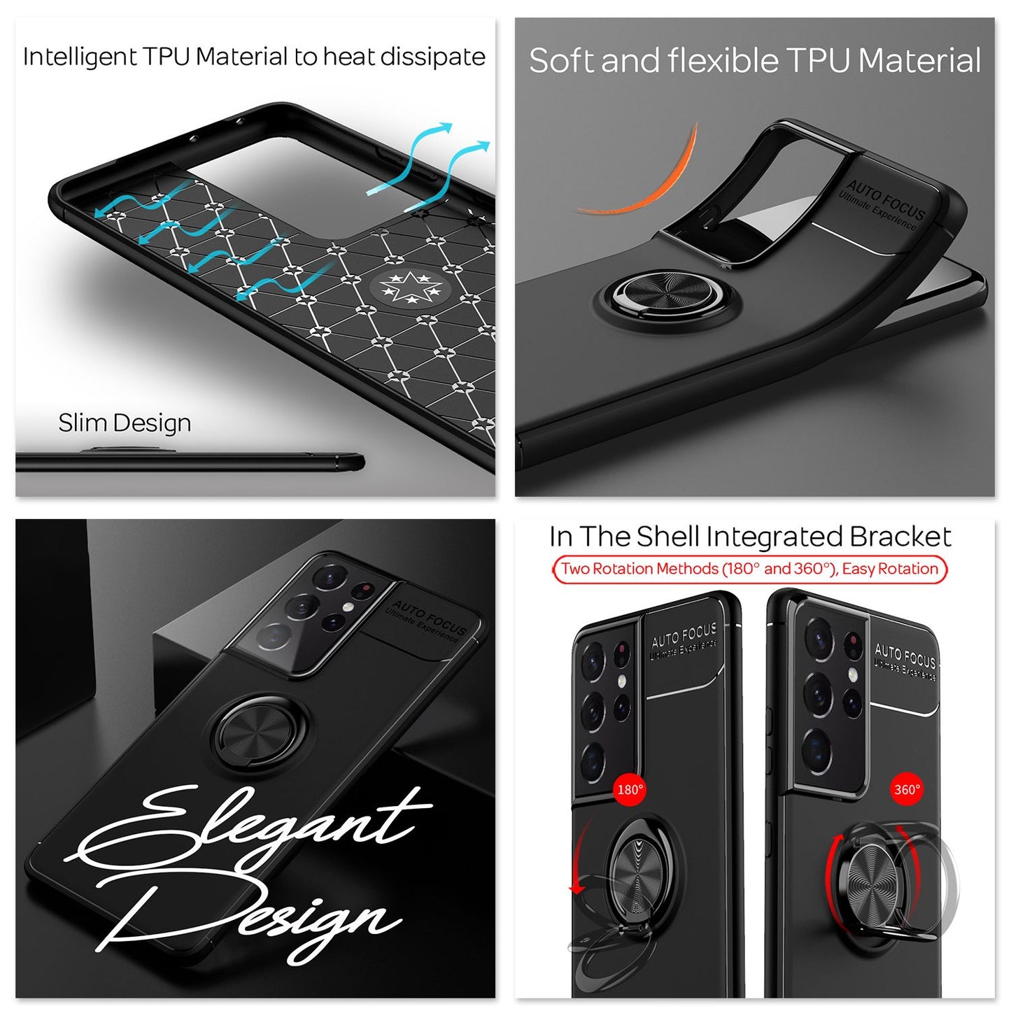 NALIA Ring símahulstur fyrir Samsung Galaxy S21 Ultra, hlífðarhulstur með stuðara