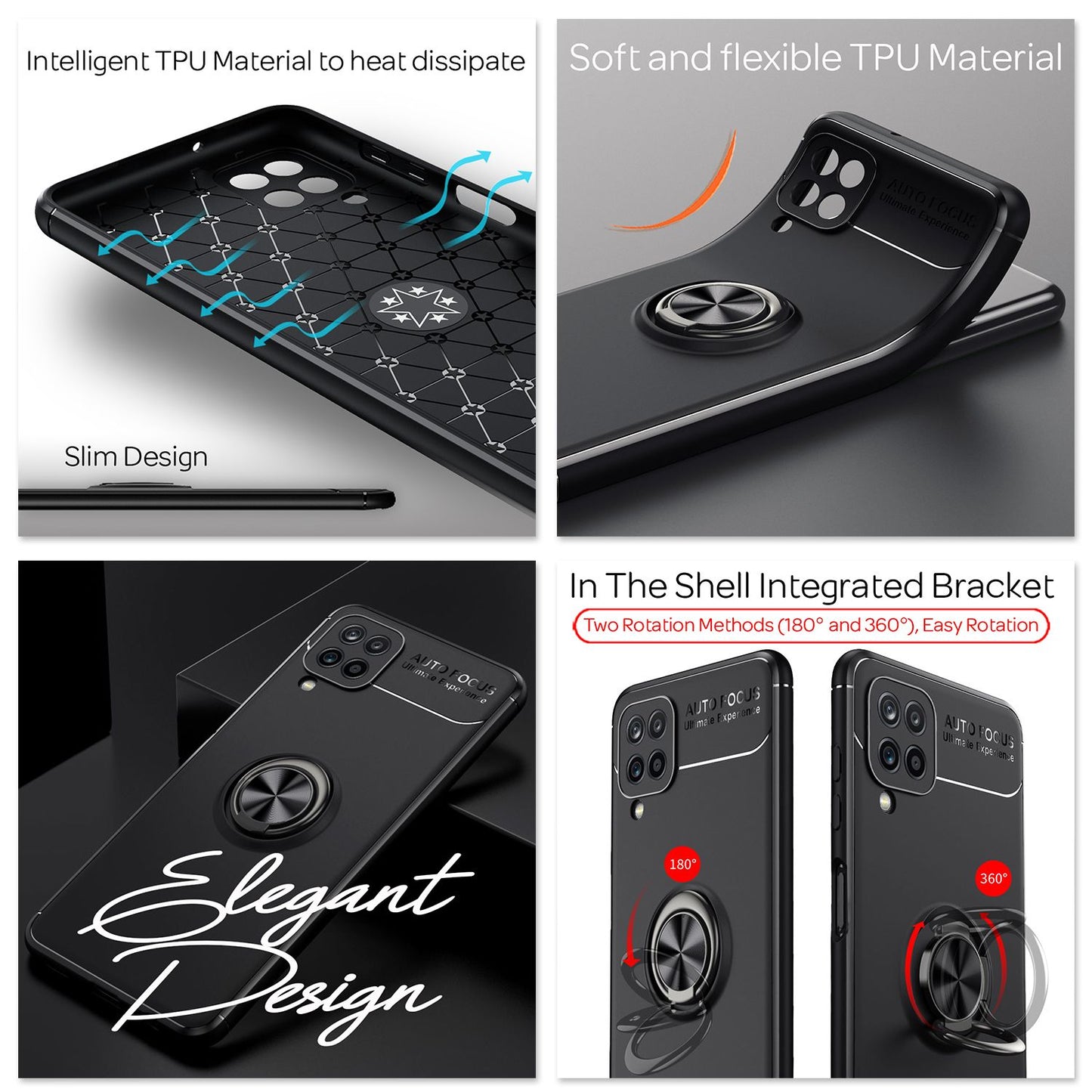 NALIA Ring Phone Case for Samsung Galaxy A12, Protective Case Bag Bumper