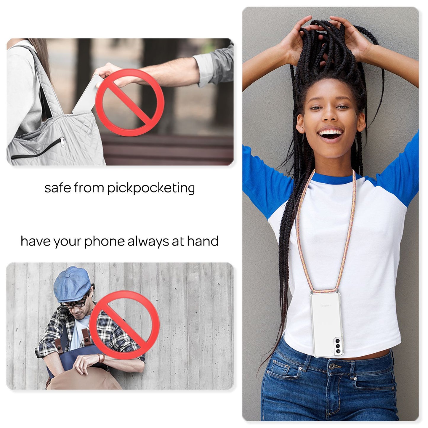 NALIA Klare Handy Hülle mit Kette für Samsung Galaxy S21, Band Case Kordel Cover