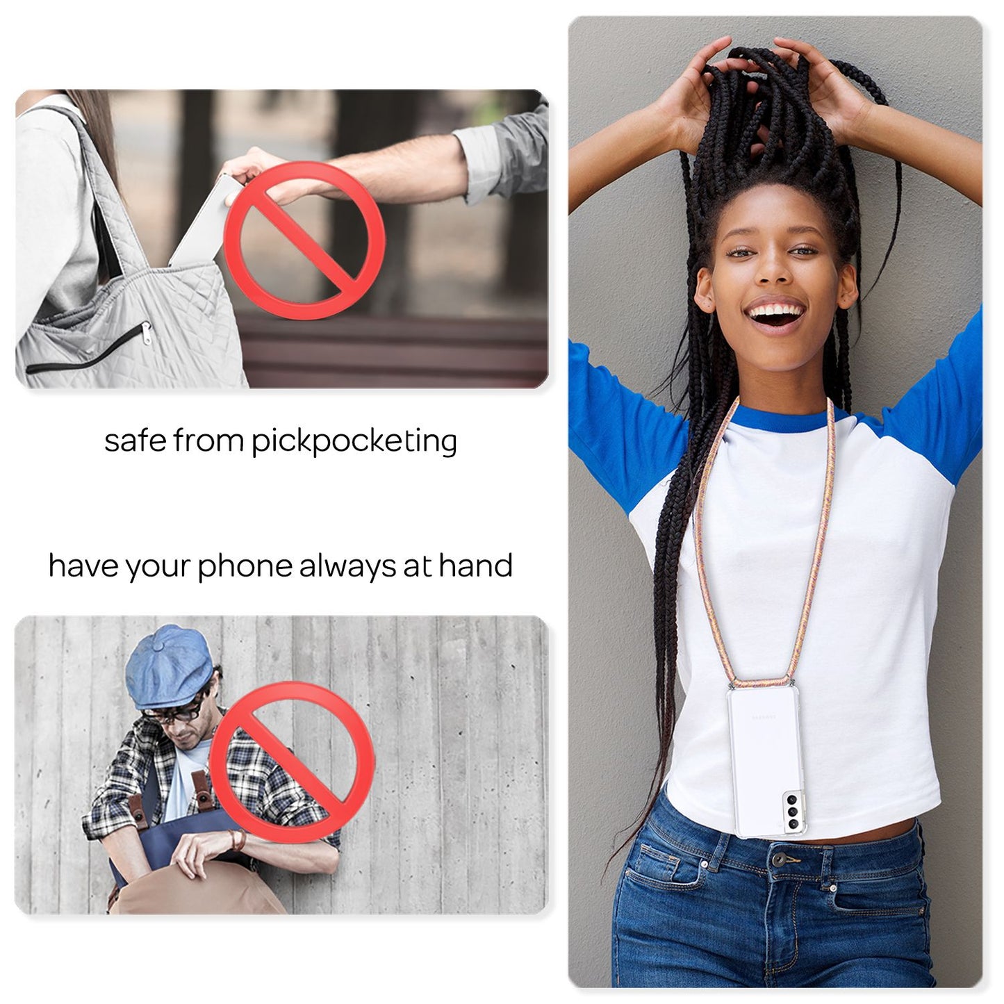 NALIA Clear Phone Case with Chain for Samsung Galaxy S21 Plus, Band Case Cover