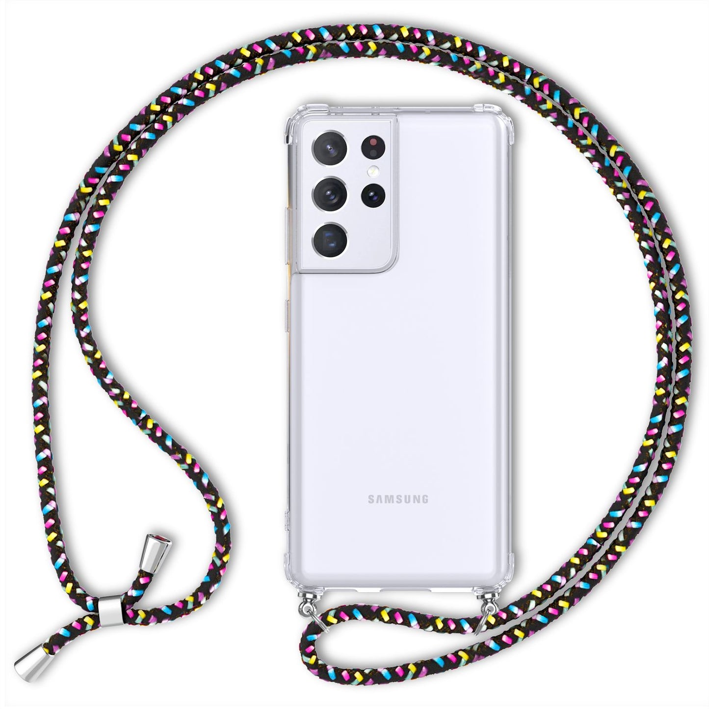 NALIA gegnsætt símahulstur með keðju fyrir Samsung Galaxy S21 Ultra, hálsmen