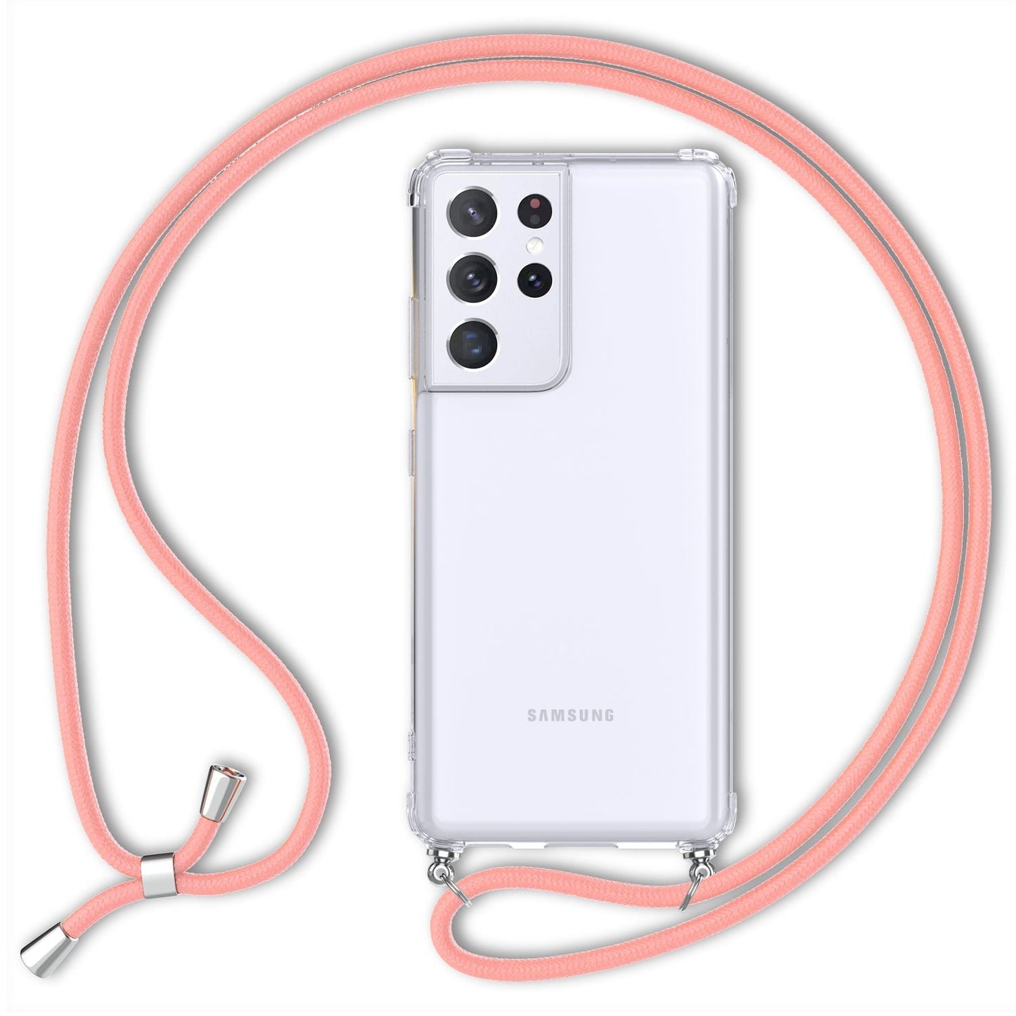 NALIA gegnsætt símahulstur með keðju fyrir Samsung Galaxy S21 Ultra, hálsmen