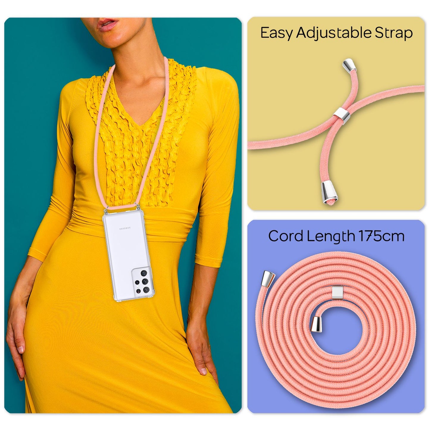 NALIA gegnsætt símahulstur með keðju fyrir Samsung Galaxy S21 Ultra, hálsmen