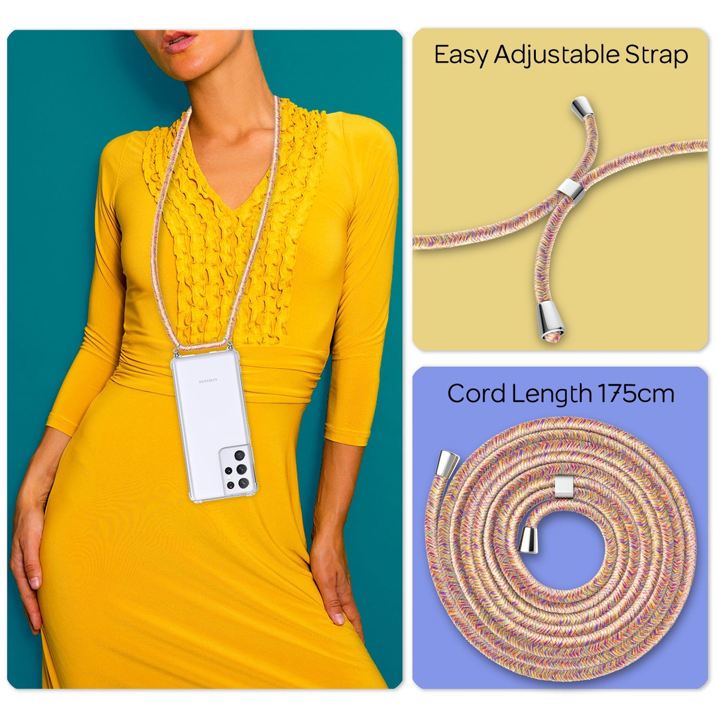 NALIA gegnsætt símahulstur með keðju fyrir Samsung Galaxy S21 Ultra, hálsmen