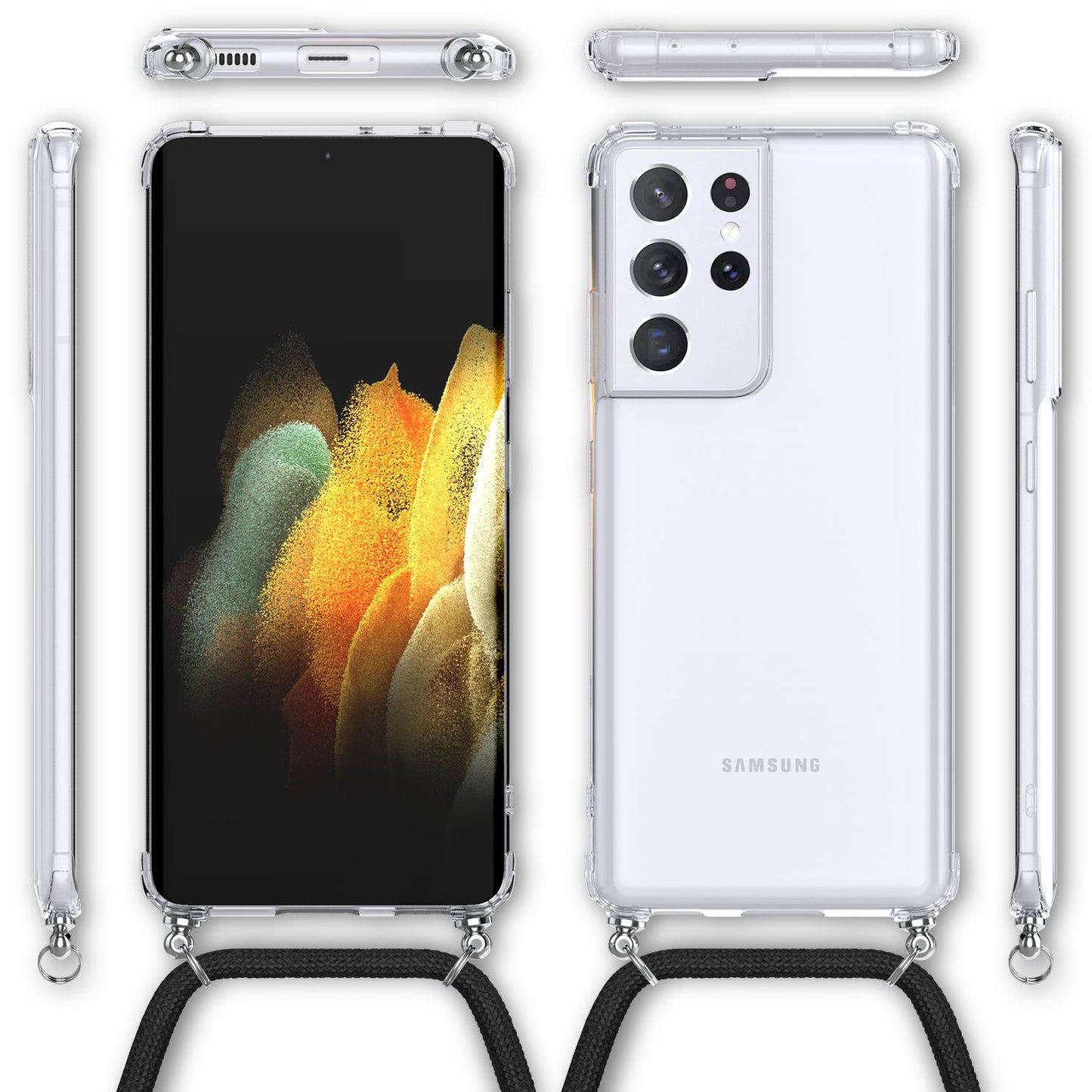 NALIA gegnsætt símahulstur með keðju fyrir Samsung Galaxy S21 Ultra, hálsmen