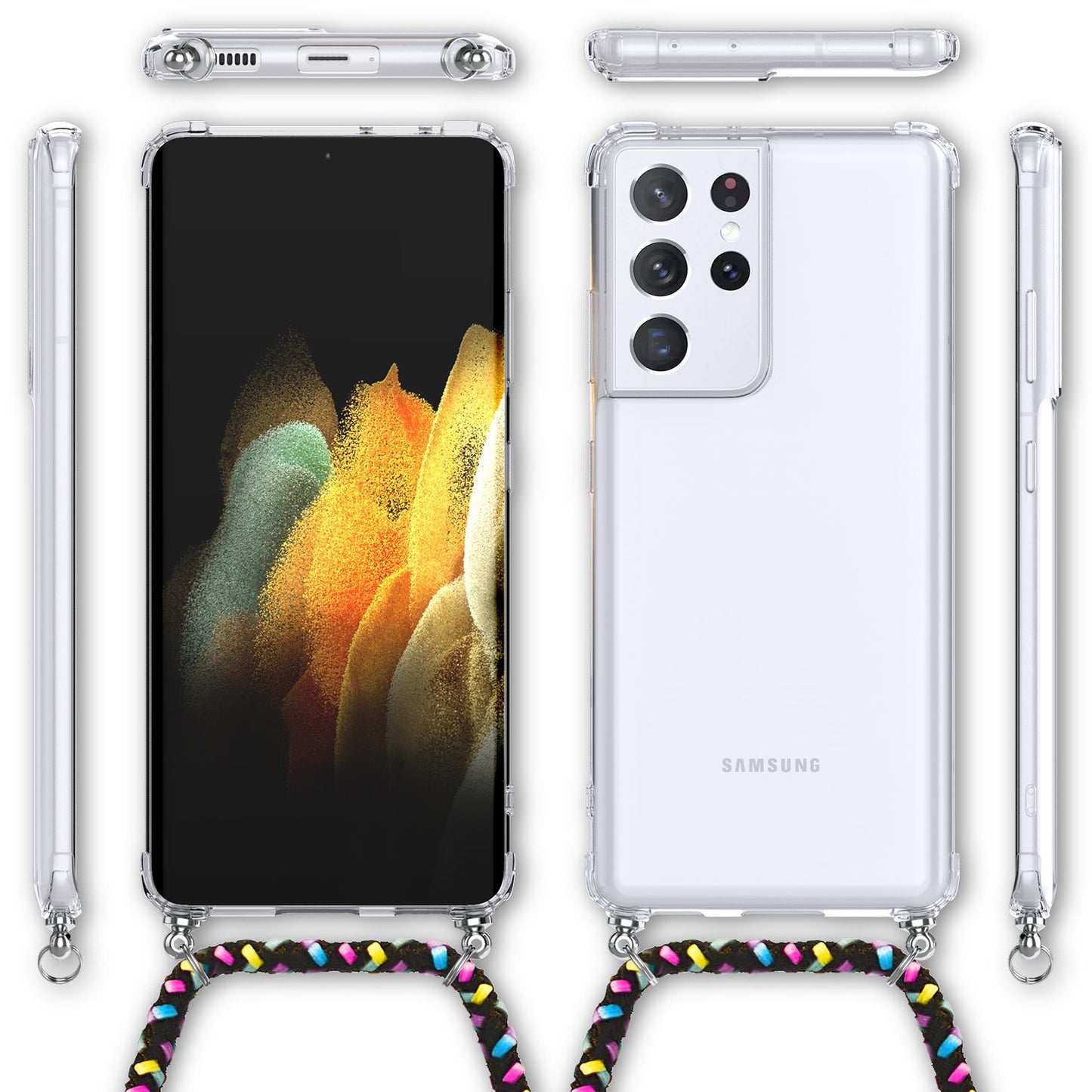 NALIA gegnsætt símahulstur með keðju fyrir Samsung Galaxy S21 Ultra, hálsmen