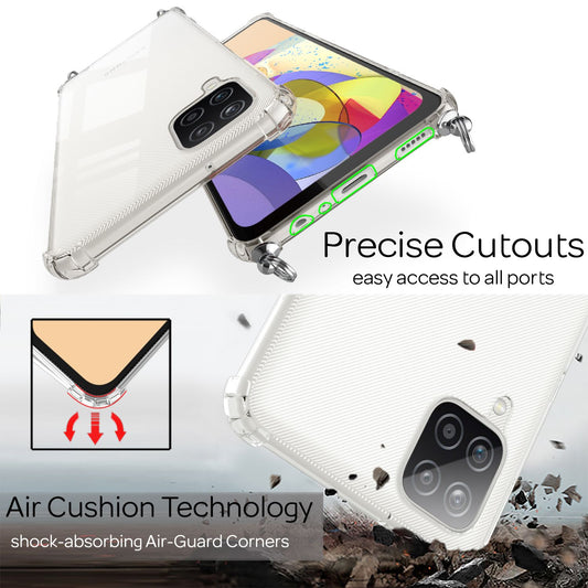 NALIA gegnsætt símahulstur með keðju fyrir Samsung Galaxy A12, bandhulstur með snúru