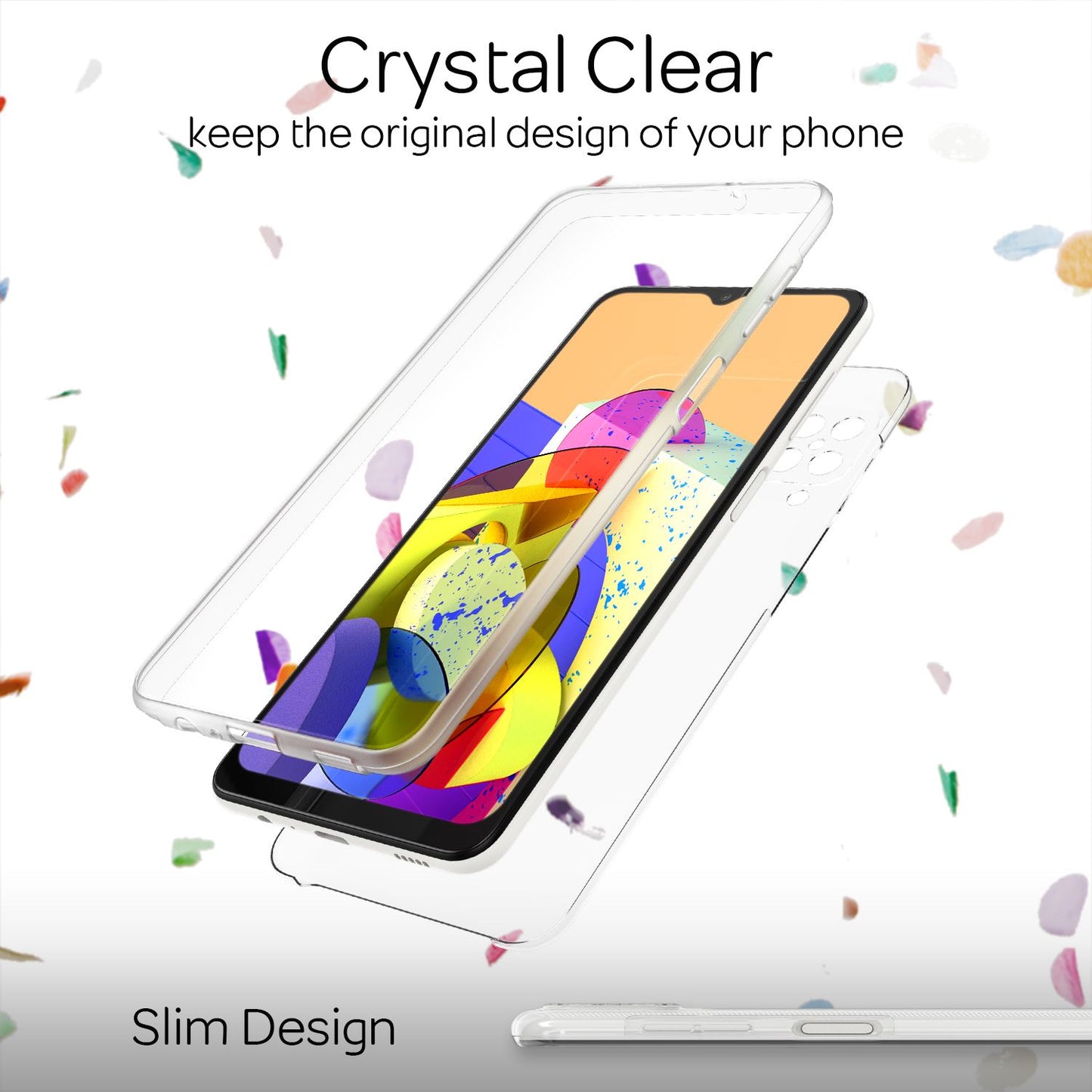 NALIA gegnsætt 360° símahulstur fyrir Samsung Galaxy A12, hart hulstur með fullri verndarhlíf