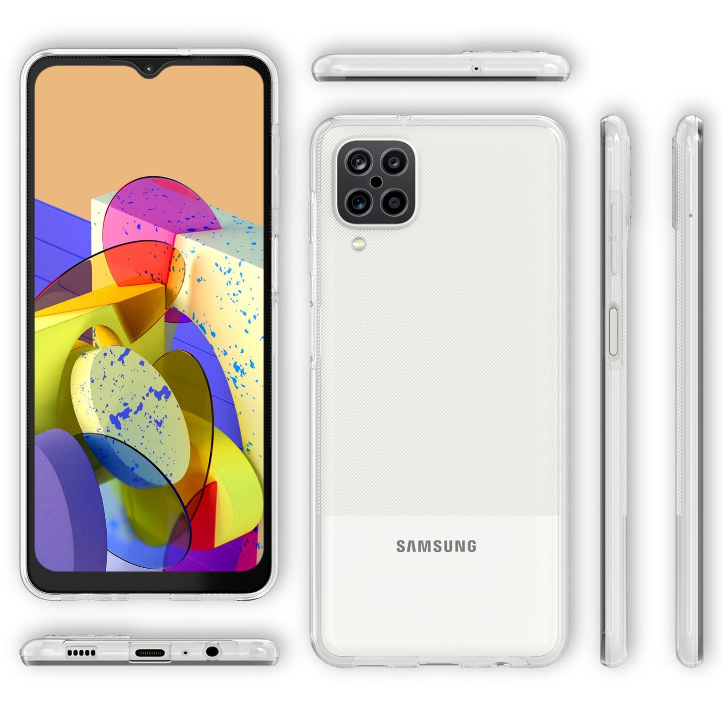 NALIA gegnsætt 360° símahulstur fyrir Samsung Galaxy A12, hart hulstur með fullri verndarhlíf