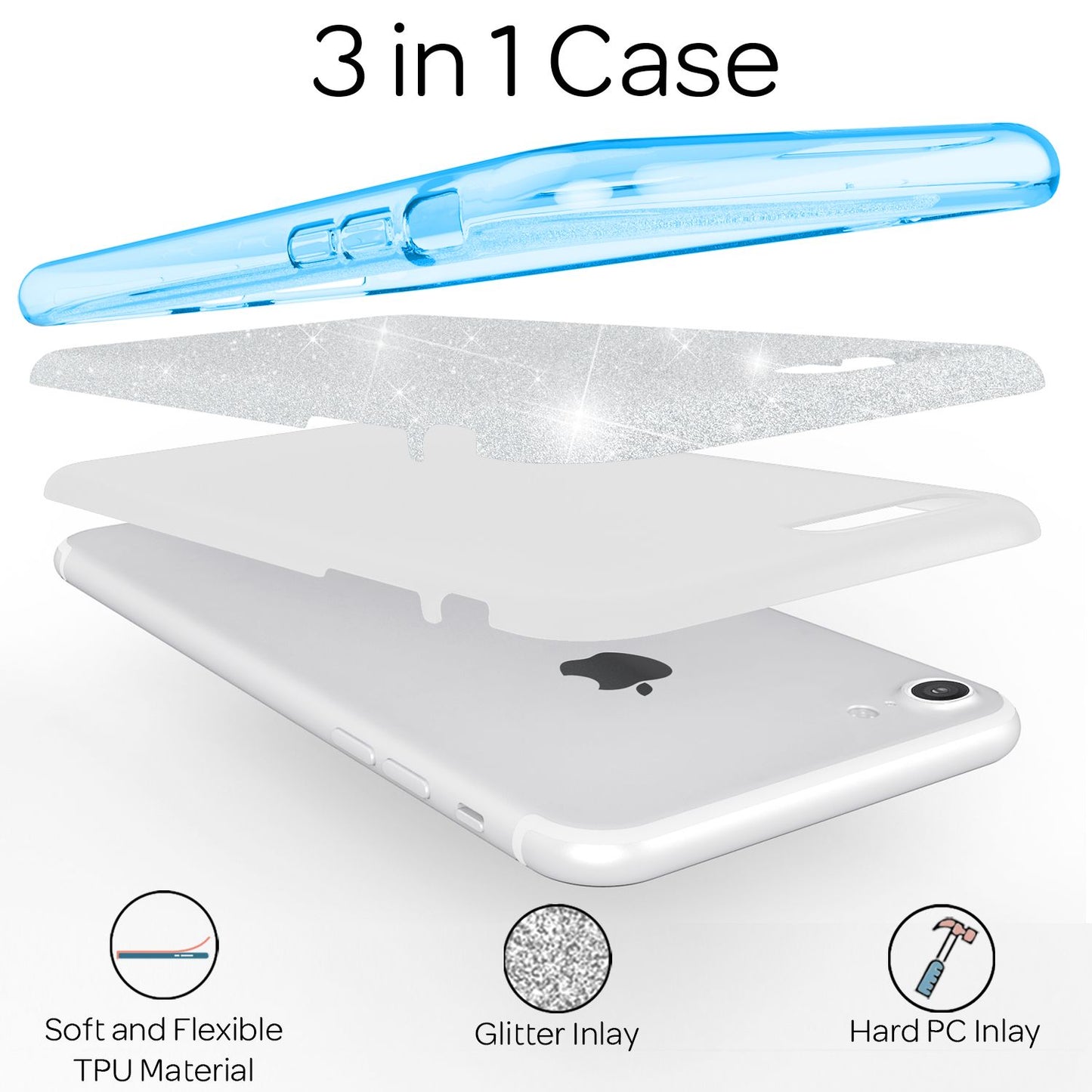 NALIA iPhone SE 2022 / SE 2020 / iPhone 8 / iPhone 7 - Glitrandi hulstur fyrir farsíma