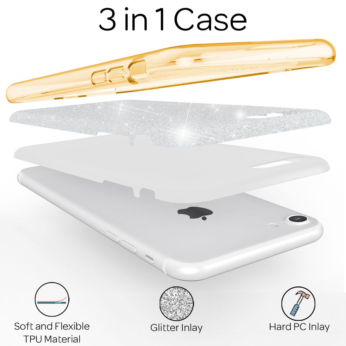 NALIA iPhone SE 2022 / SE 2020 / iPhone 8 / iPhone 7 - Glitrandi hulstur fyrir farsíma