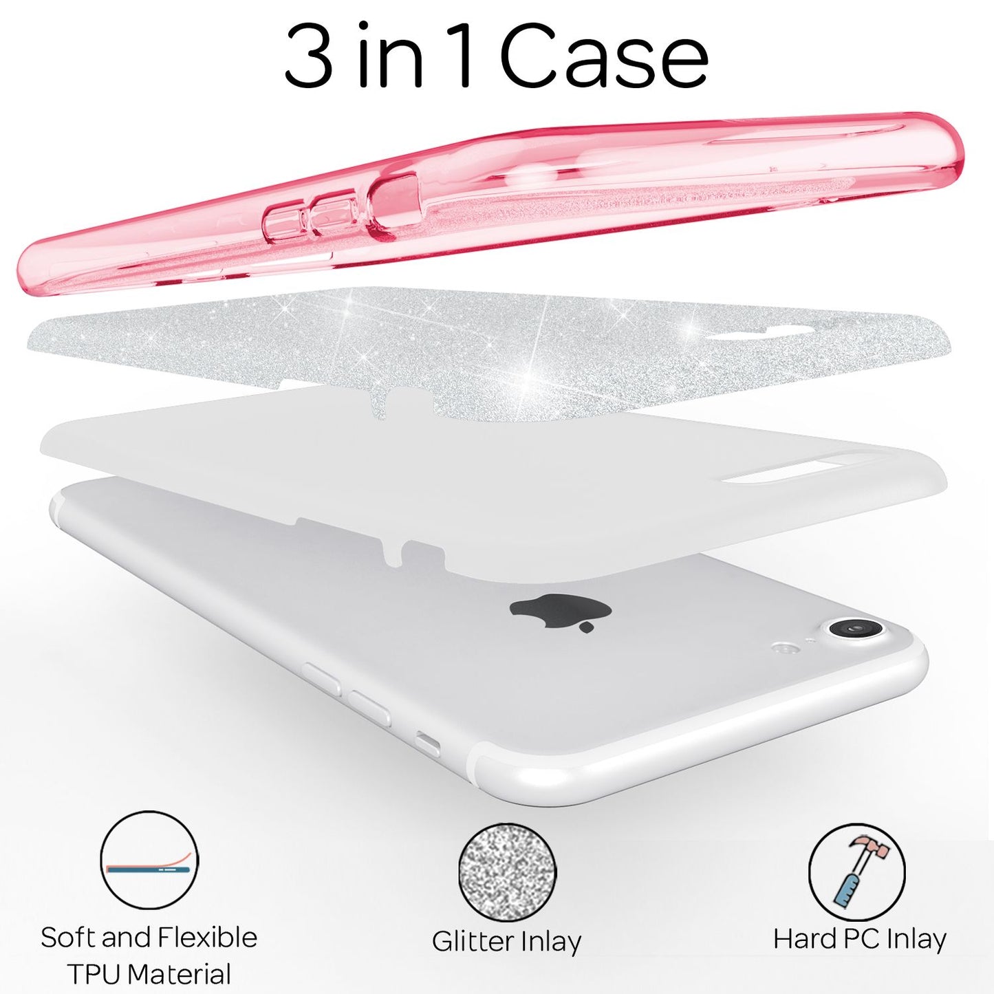 NALIA iPhone SE 2022 / SE 2020 / iPhone 8 / iPhone 7 - Glitrandi hulstur fyrir farsíma