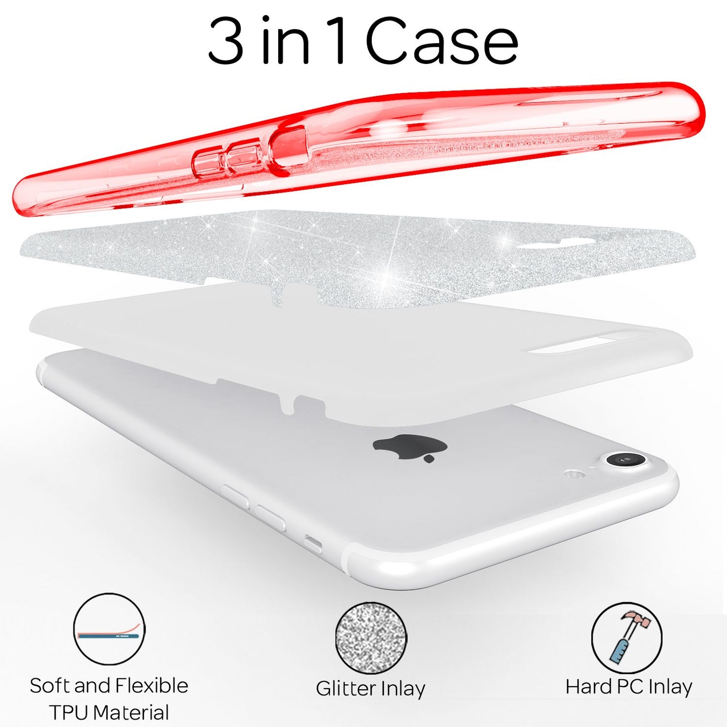 NALIA iPhone SE 2022 / SE 2020 / iPhone 8 / iPhone 7 - Glitrandi hulstur fyrir farsíma