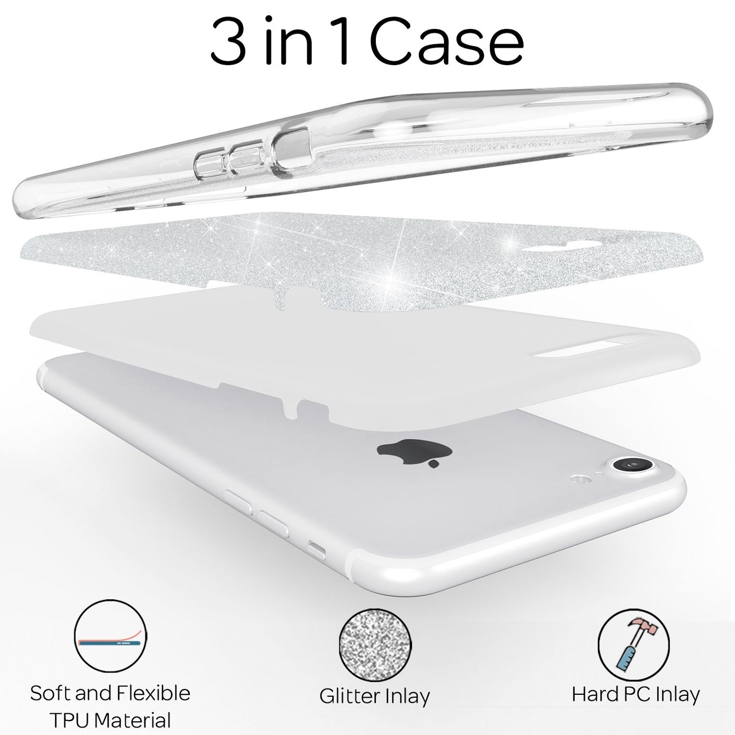 NALIA iPhone SE 2022 / SE 2020 / iPhone 8 / iPhone 7 - Glitrandi hulstur fyrir farsíma