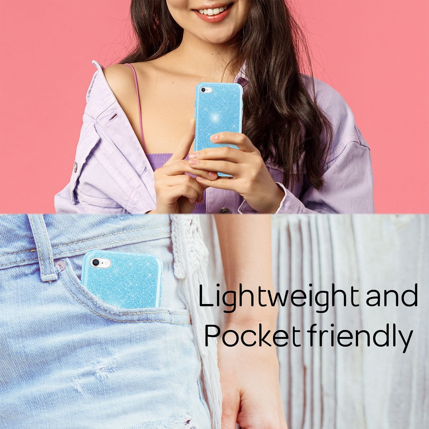 NALIA iPhone SE 2022 / SE 2020 / iPhone 8 / iPhone 7 - Glitrandi hulstur fyrir farsíma