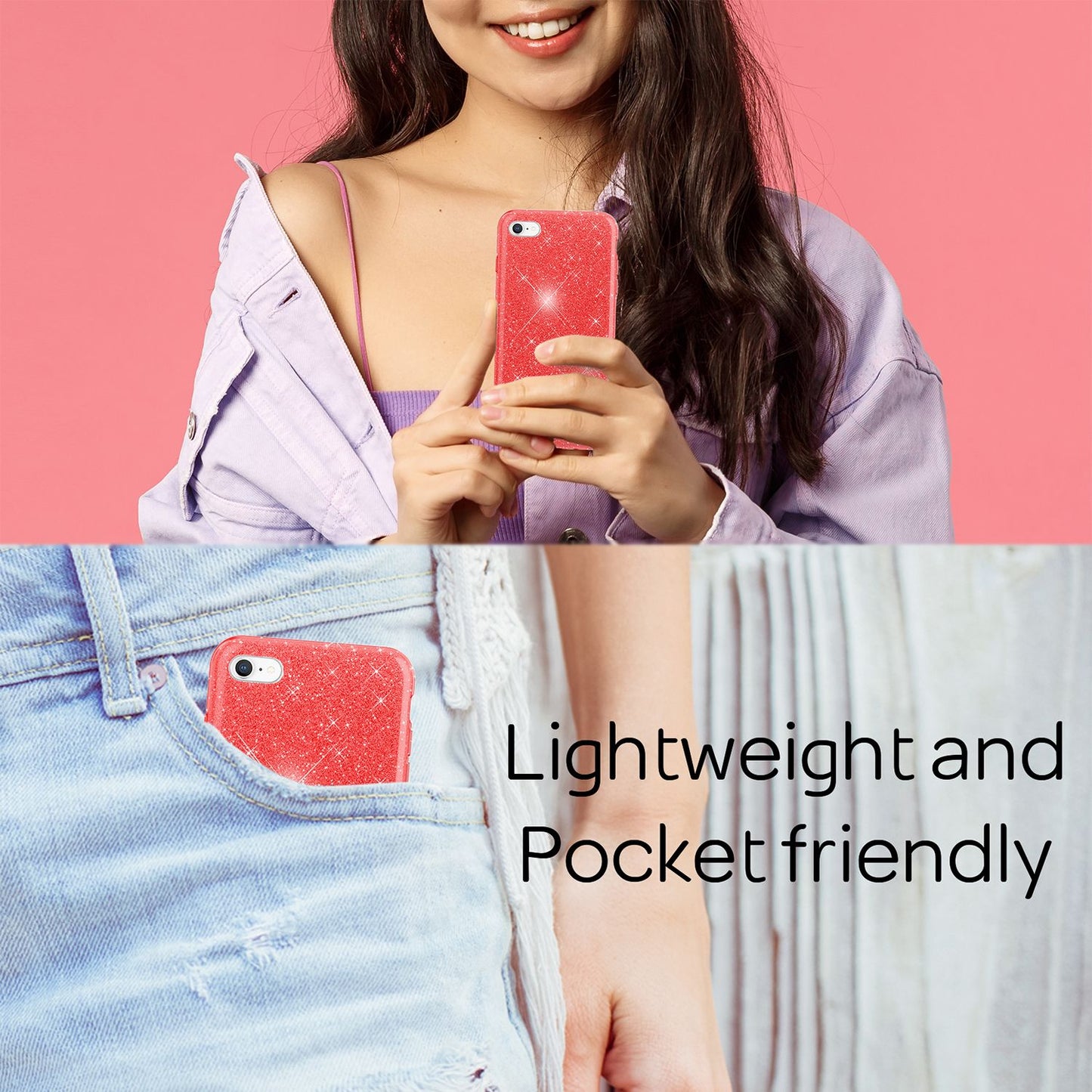 NALIA iPhone SE 2022 / SE 2020 / iPhone 8 / iPhone 7 - Glitrandi hulstur fyrir farsíma