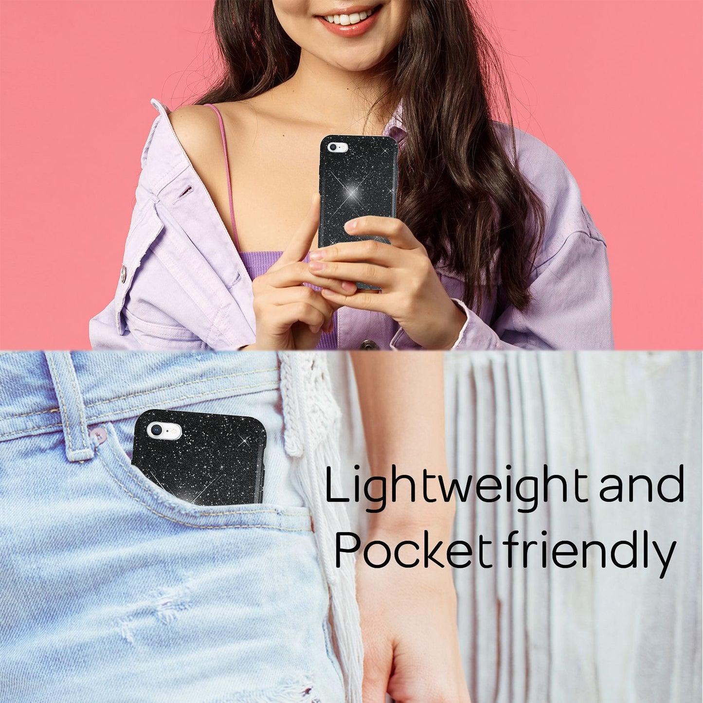 NALIA iPhone SE 2022 / SE 2020 / iPhone 8 / iPhone 7 - Glitrandi hulstur fyrir farsíma