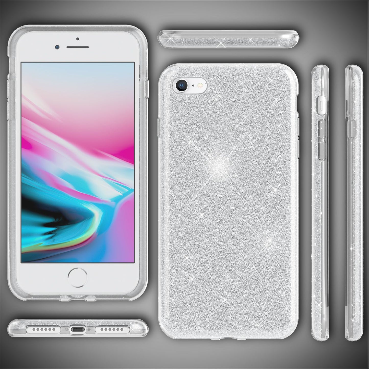 NALIA iPhone SE 2022 / SE 2020 / iPhone 8 / iPhone 7 - Glitrandi hulstur fyrir farsíma