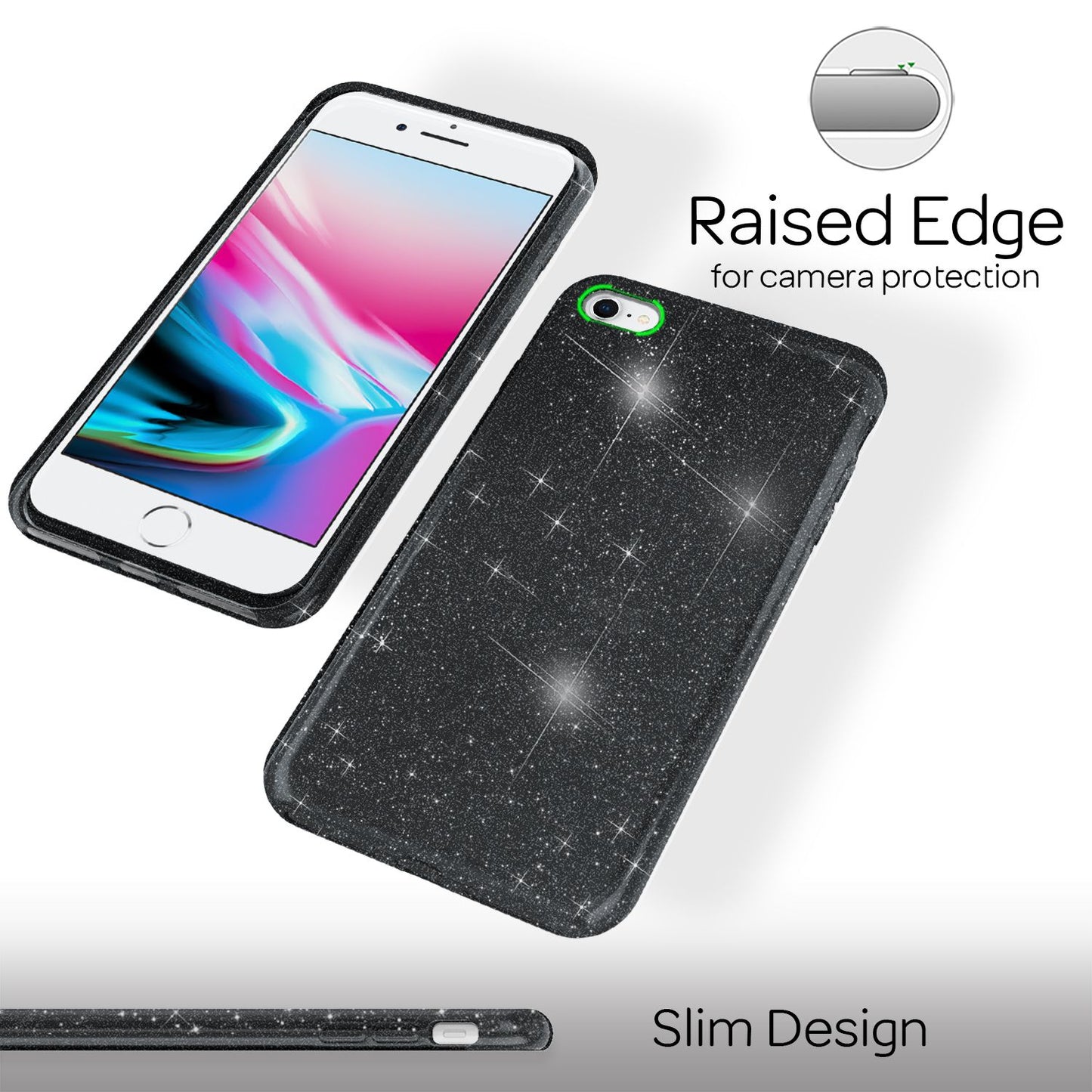 NALIA iPhone SE 2022 / SE 2020 / iPhone 8 / iPhone 7 - Glitrandi hulstur fyrir farsíma