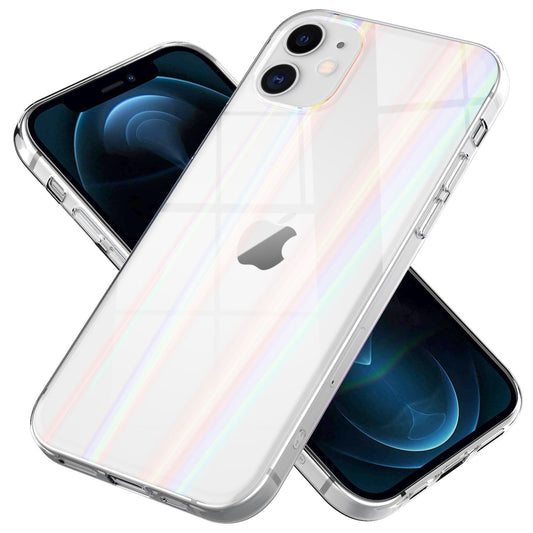 NALIA iPhone 12 mini - Clear Tempered Glass Phone Case Rainbow Colorful Glossy