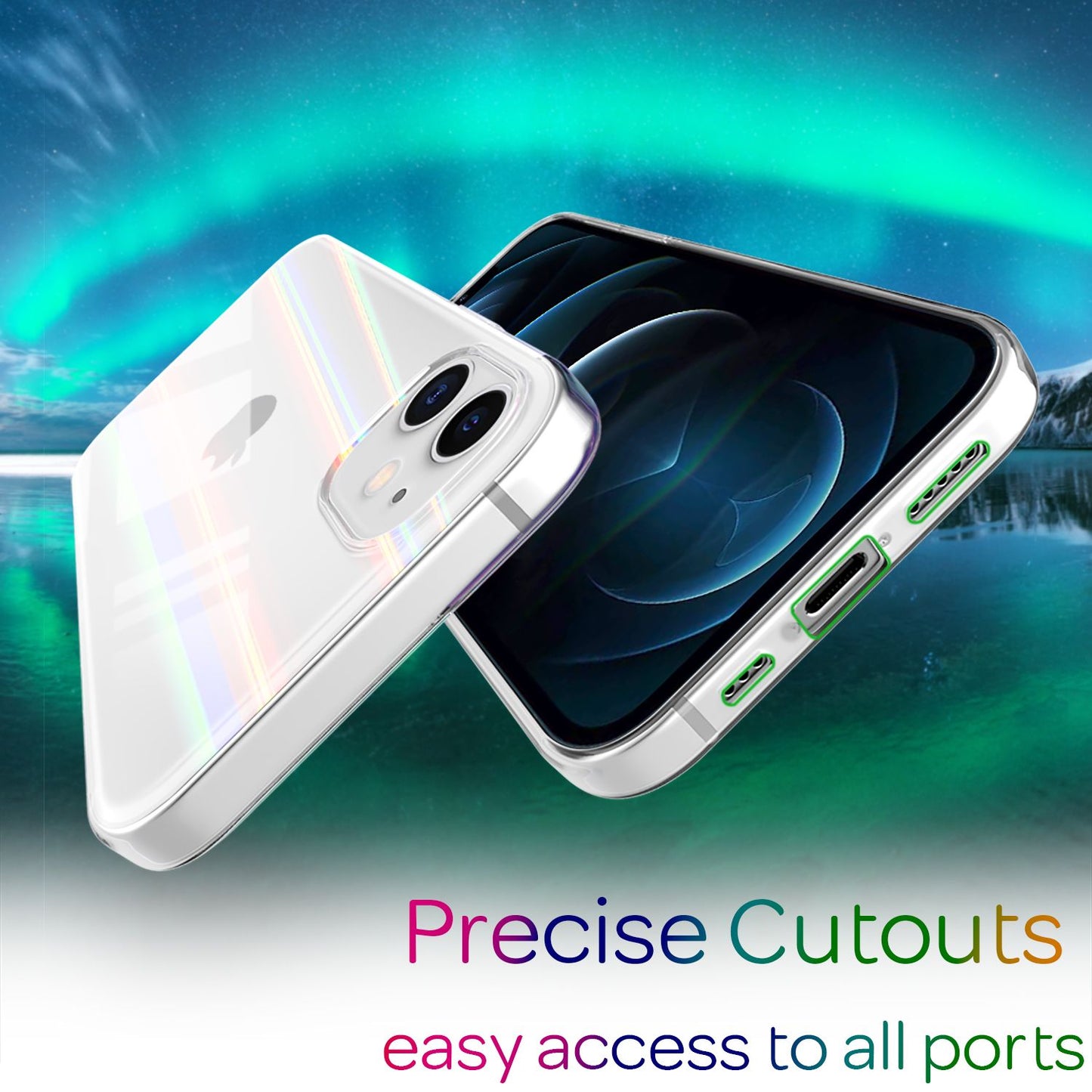 NALIA iPhone 12 / 12 Pro - Glært hertu gler símahulstur úr regnbogalit, rispuþolið