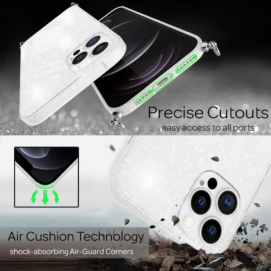 NALIA Glitter Case with Chain for iPhone 12 Pro Max, Glitter Case Cord Cover