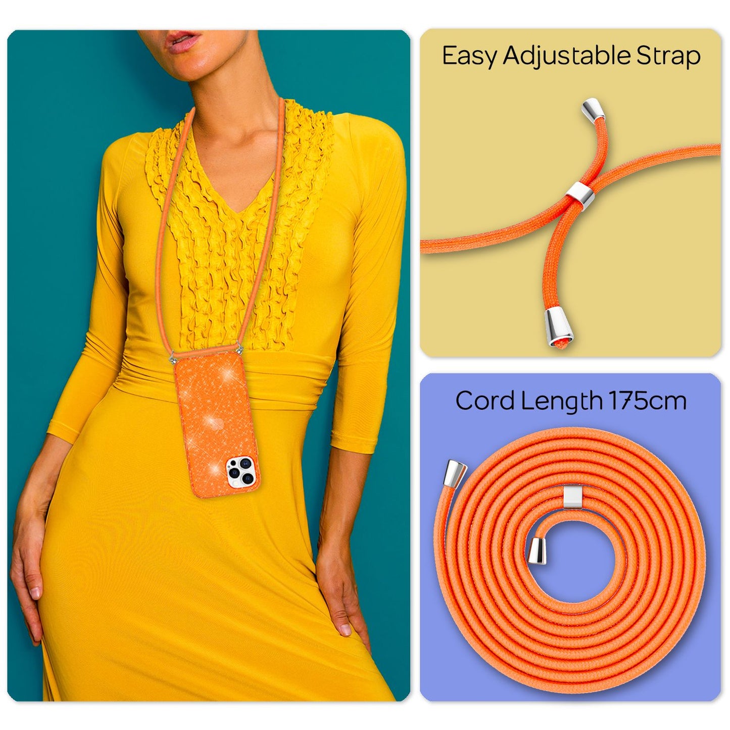 NALIA Glitter Case with Chain for iPhone 12 Pro Max, Glitter Case Cord Cover