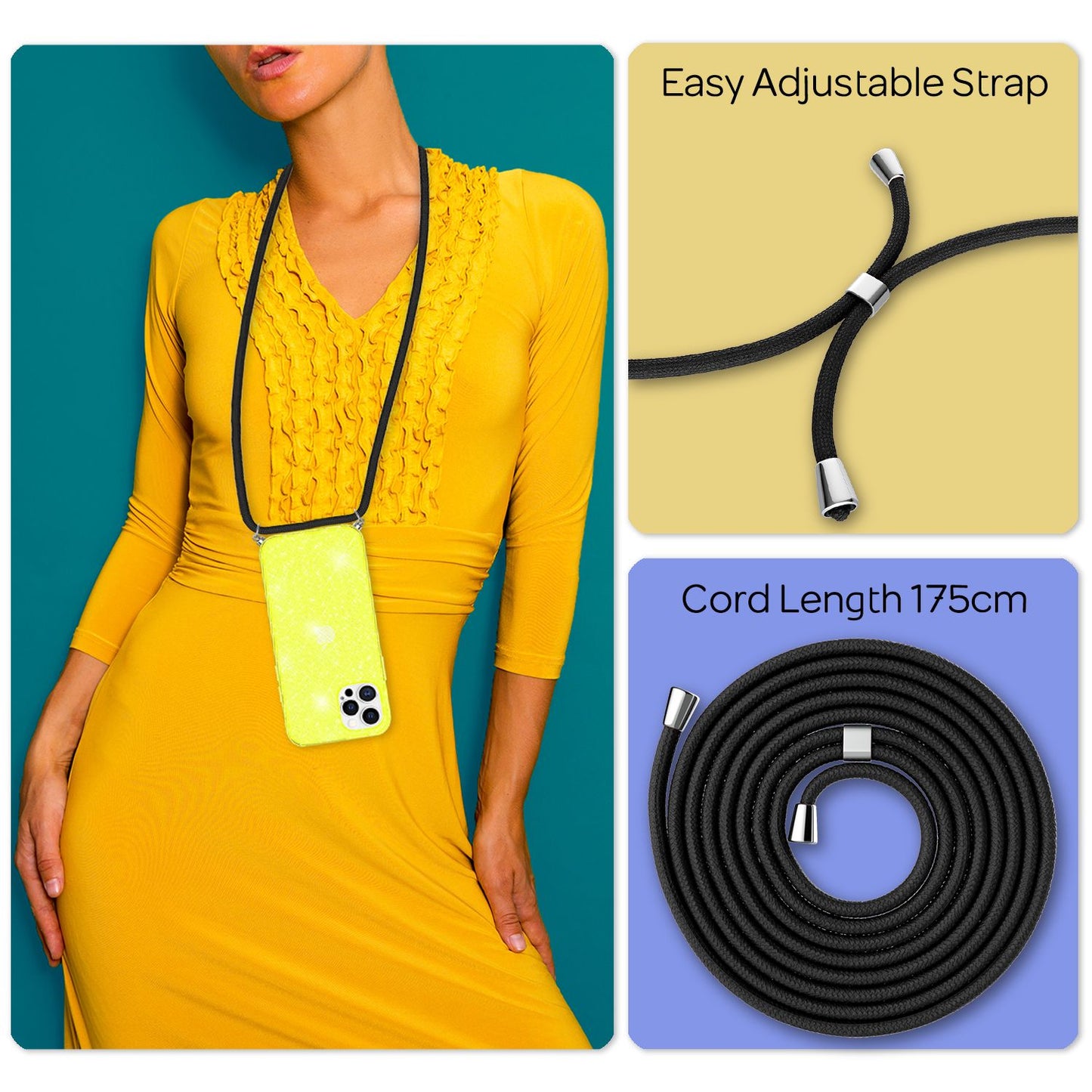 NALIA Glitter Case with Chain for iPhone 12 Pro Max, Glitter Case Cord Cover