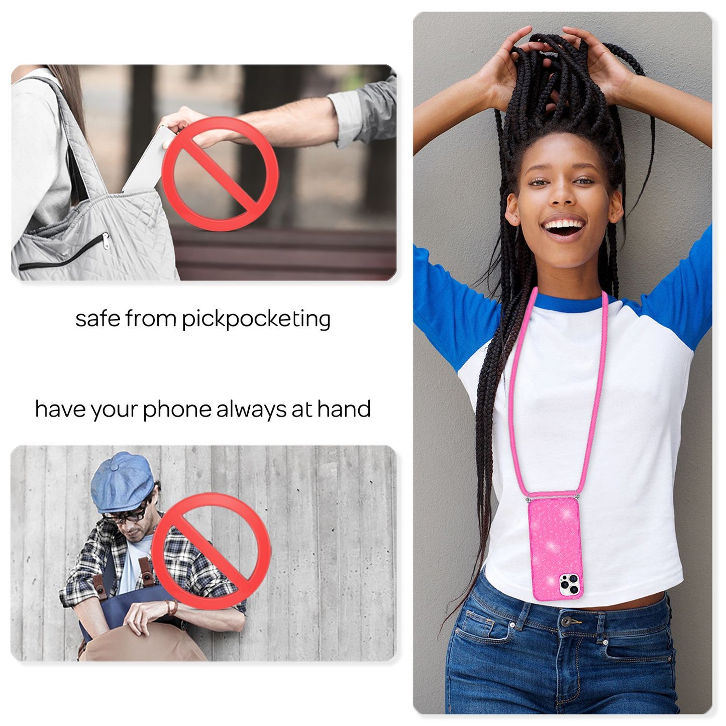 NALIA Glitter Case with Chain for iPhone 12 Pro Max, Glitter Case Cord Cover