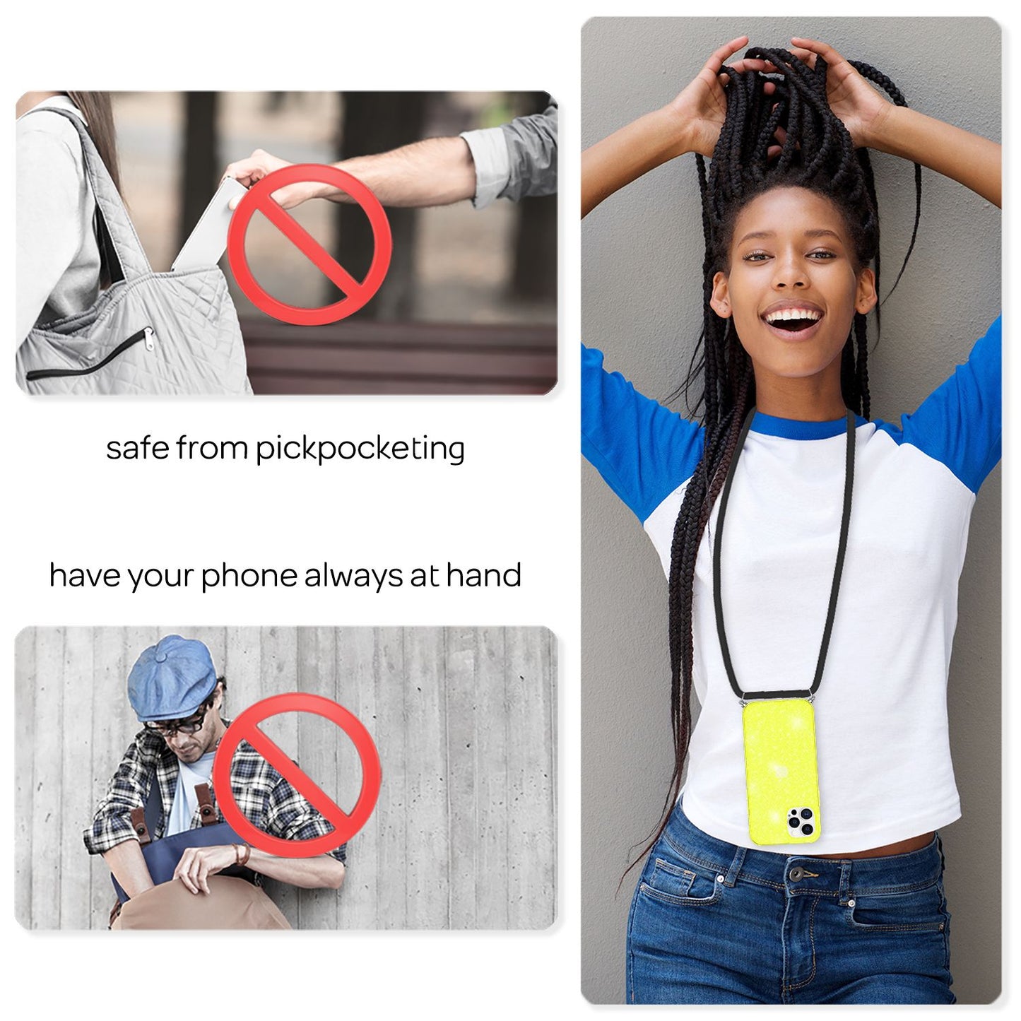 NALIA Glitter Case with Chain for iPhone 12 Pro Max, Glitter Case Cord Cover