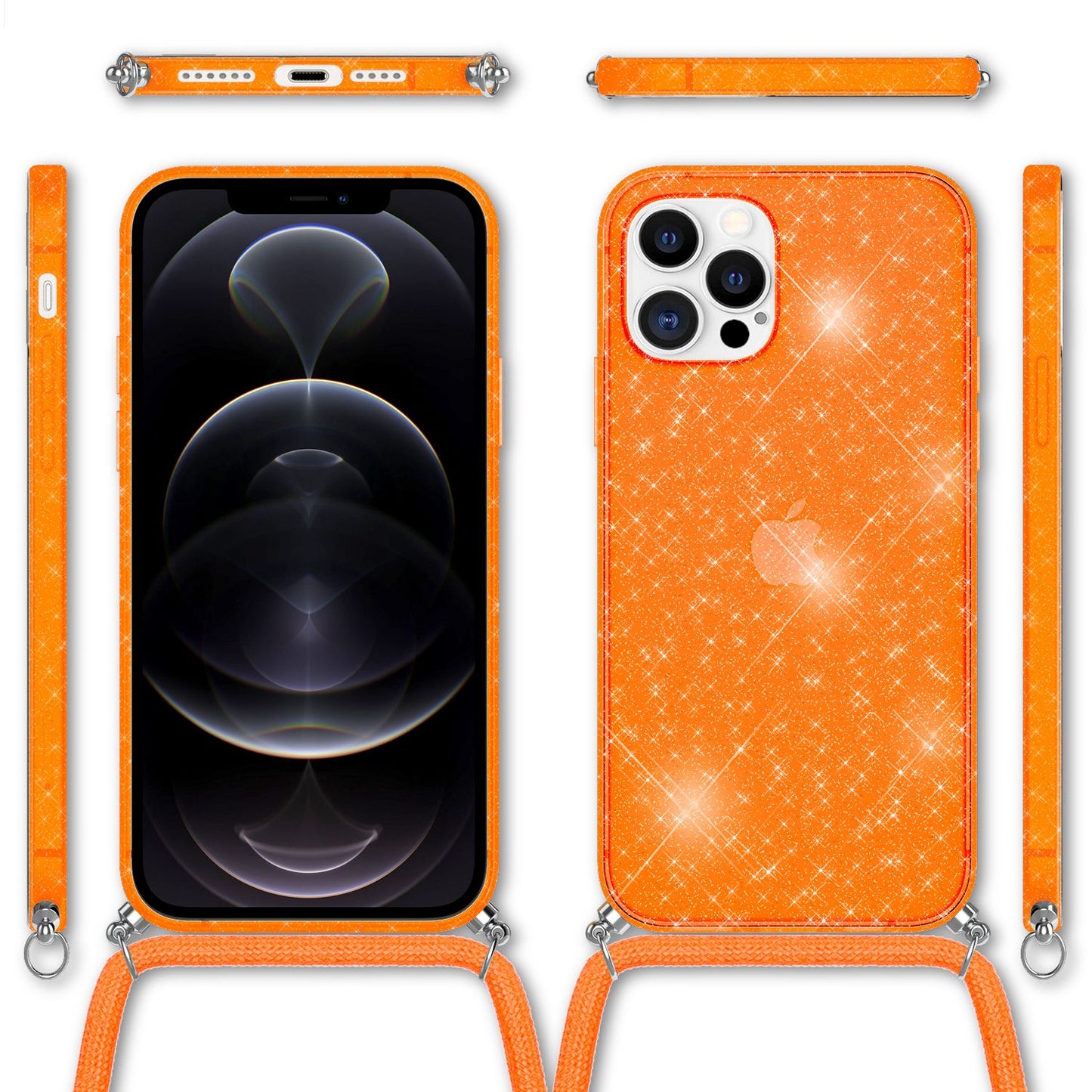 NALIA Glitter Case with Chain for iPhone 12 Pro Max, Glitter Case Cord Cover