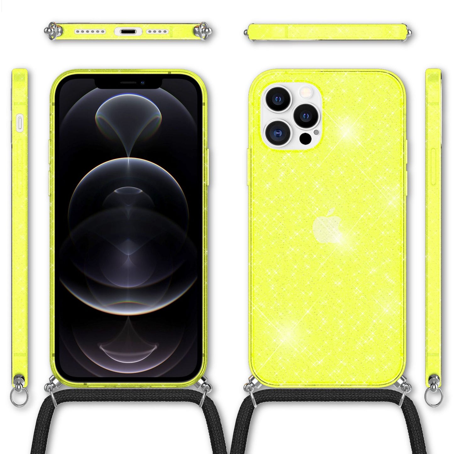 NALIA Glitter Case with Chain for iPhone 12 Pro Max, Glitter Case Cord Cover