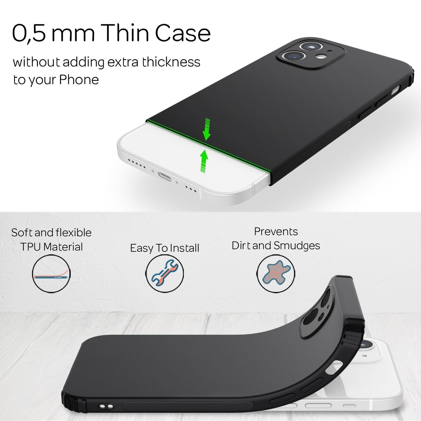 NALIA símahulstur fyrir iPhone 12 Mini, extra þunnt sílikonhulstur með stuðara