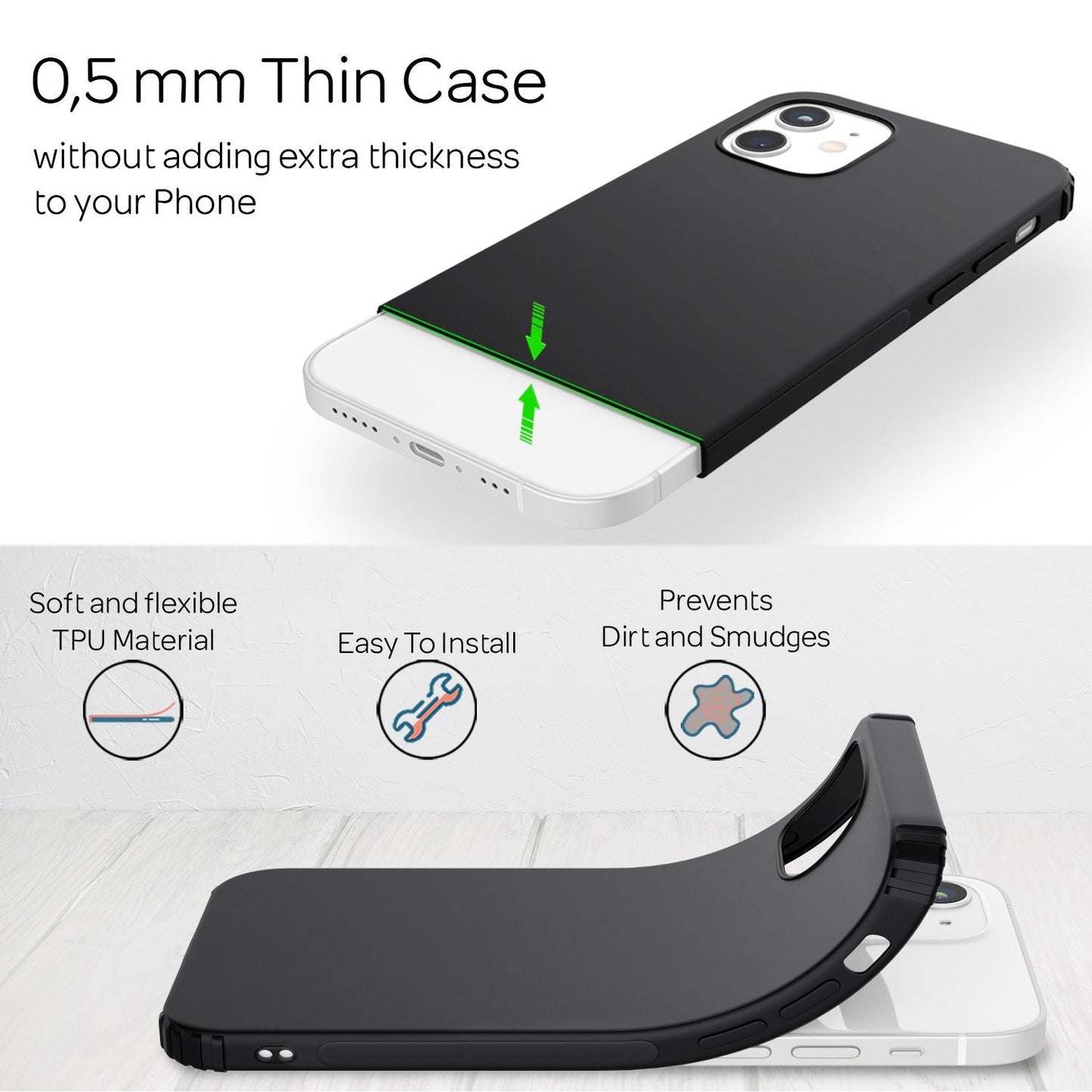 NALIA Phone Case for iPhone 12 / 12 Pro, Extra Thin Silicone Case Cover Bumper