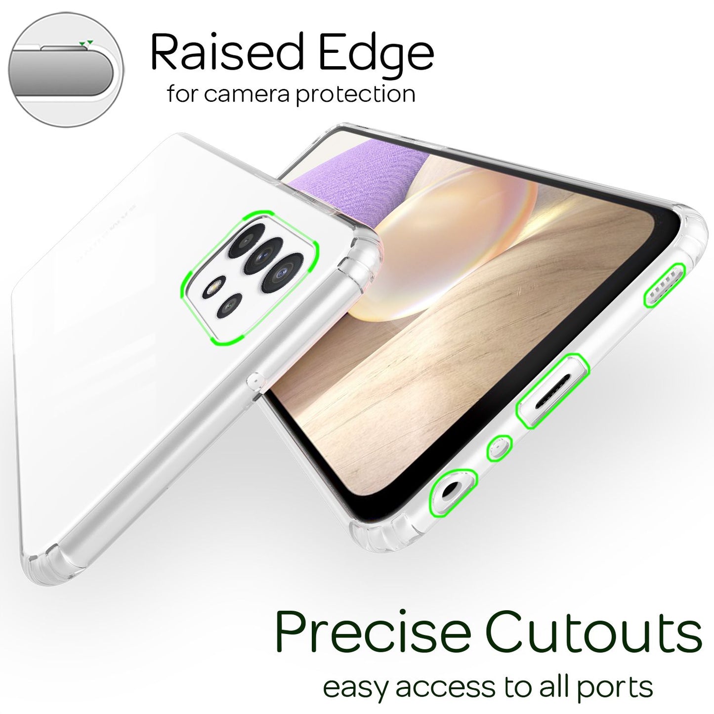 NALIA gegnsætt símahulstur fyrir Samsung Galaxy A32 5G, gegnsætt hart bakhlið