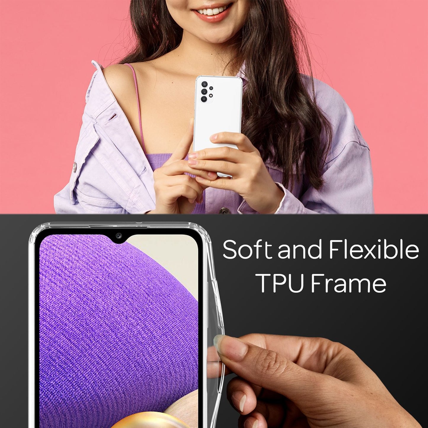 NALIA gegnsætt símahulstur fyrir Samsung Galaxy A32 5G, gegnsætt hart bakhlið