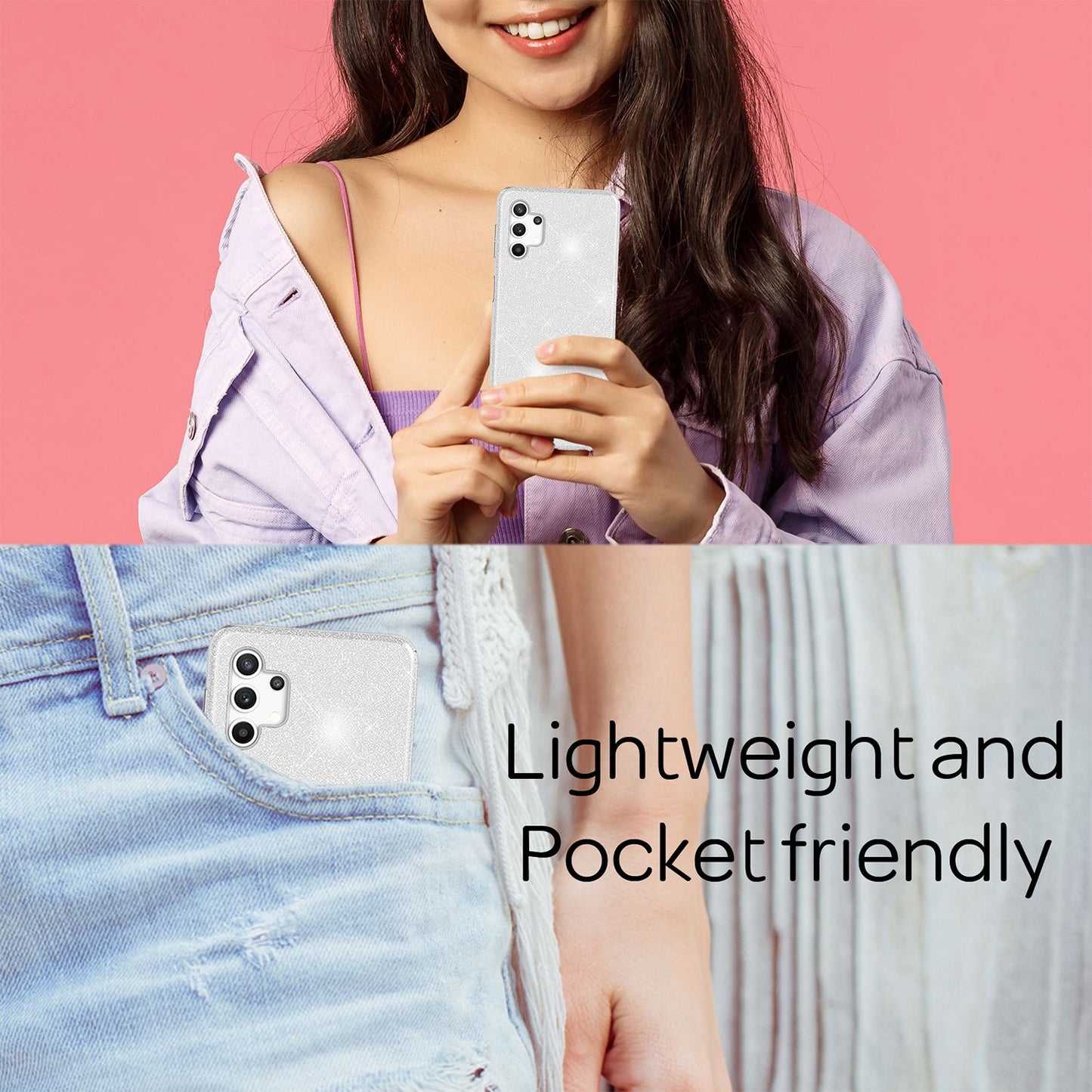 NALIA Glitter Phone Case for Samsung Galaxy A32 5G, Shiny Silicone Cover Case