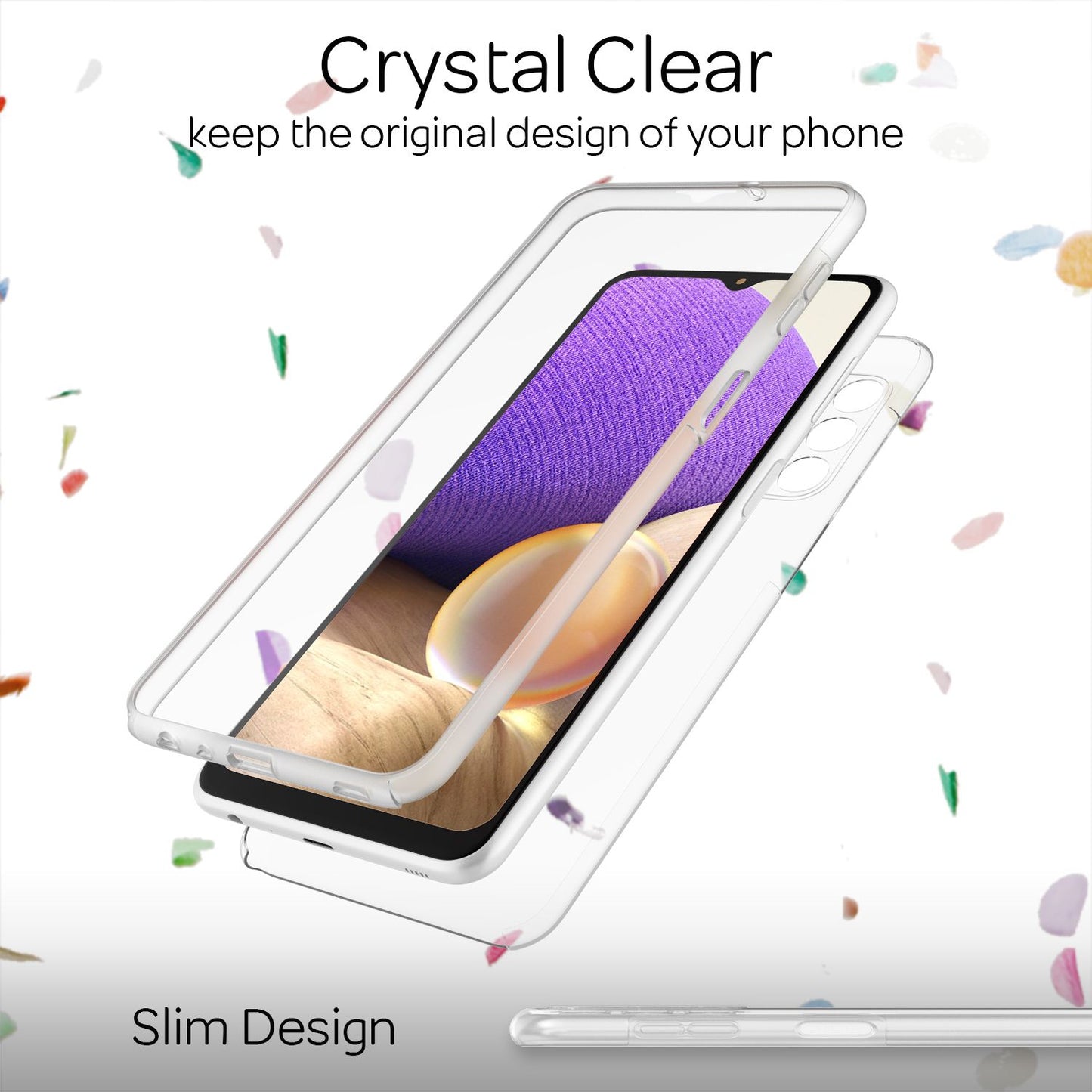 NALIA 360 Degree Phone Case for Samsung Galaxy A32 5G, Transparent Protective Cover