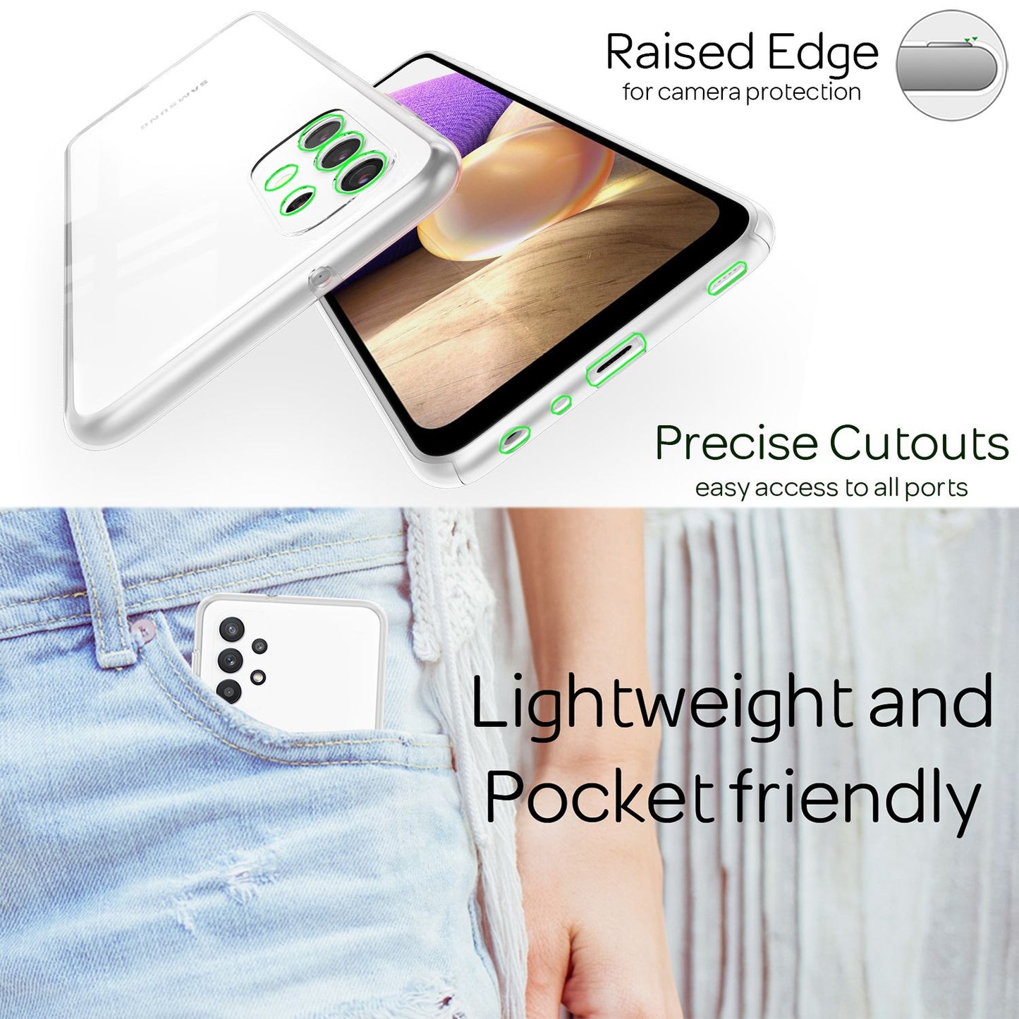 NALIA 360 Degree Phone Case for Samsung Galaxy A32 5G, Transparent Protective Cover