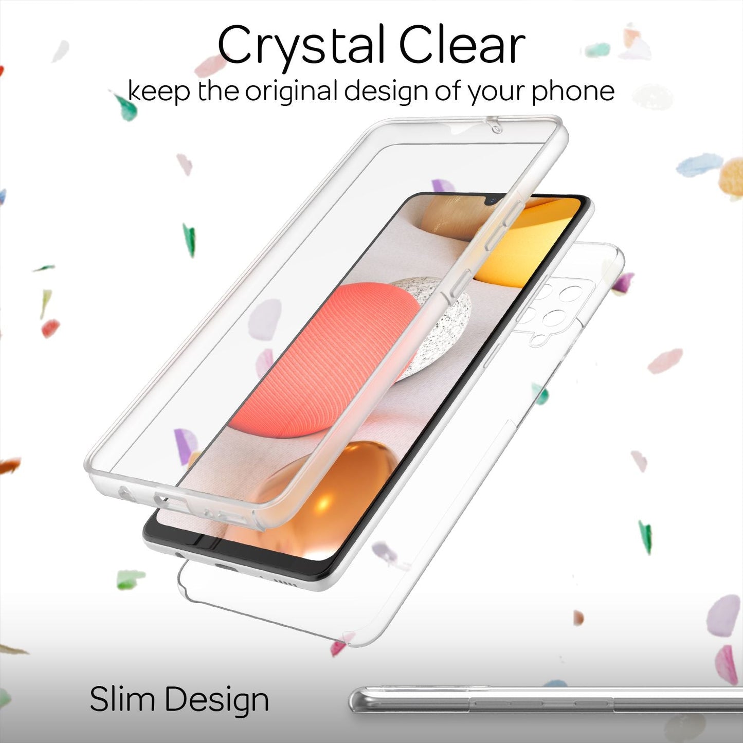 NALIA 360 gráðu símahulstur fyrir Samsung Galaxy A42 5G, gegnsætt hulstur
