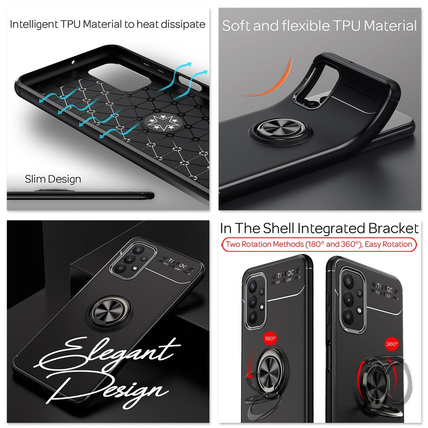 NALIA Ring símahulstur fyrir Samsung Galaxy A32 5G, sílikonhulstur 360 gráðu festing