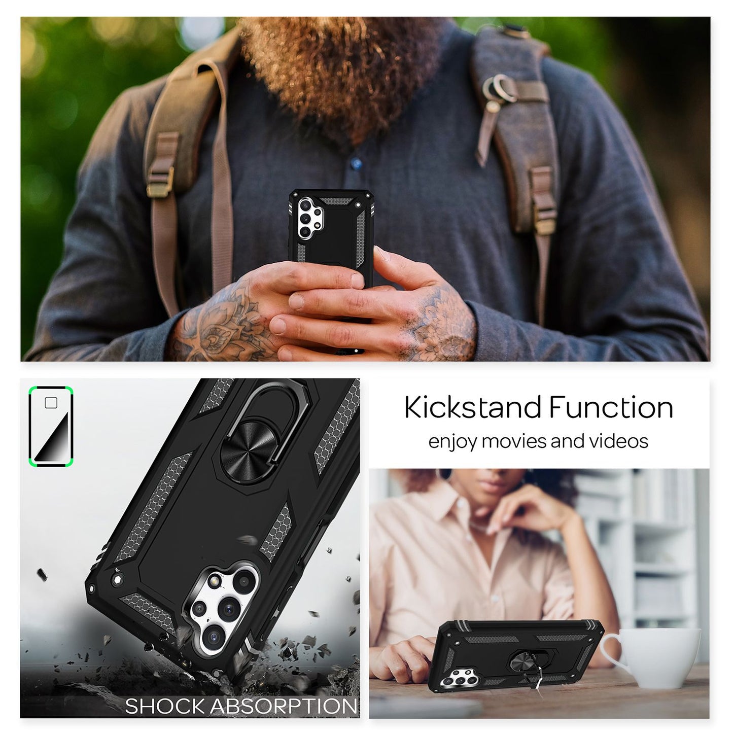 NALIA Ring símahulstur fyrir Samsung Galaxy A32 5G, hulstur með 360° fingurfestingu