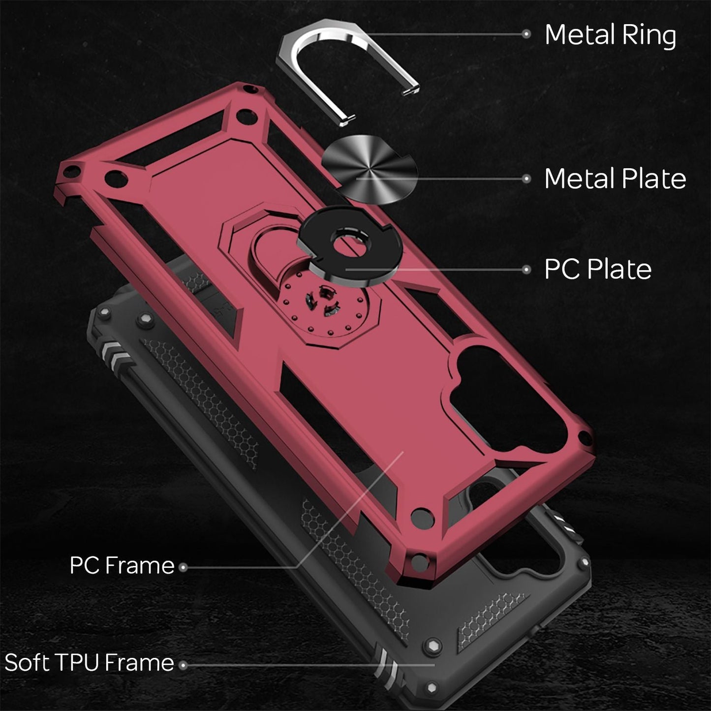 NALIA Ring símahulstur fyrir Samsung Galaxy A32 5G, hulstur með 360° fingurfestingu