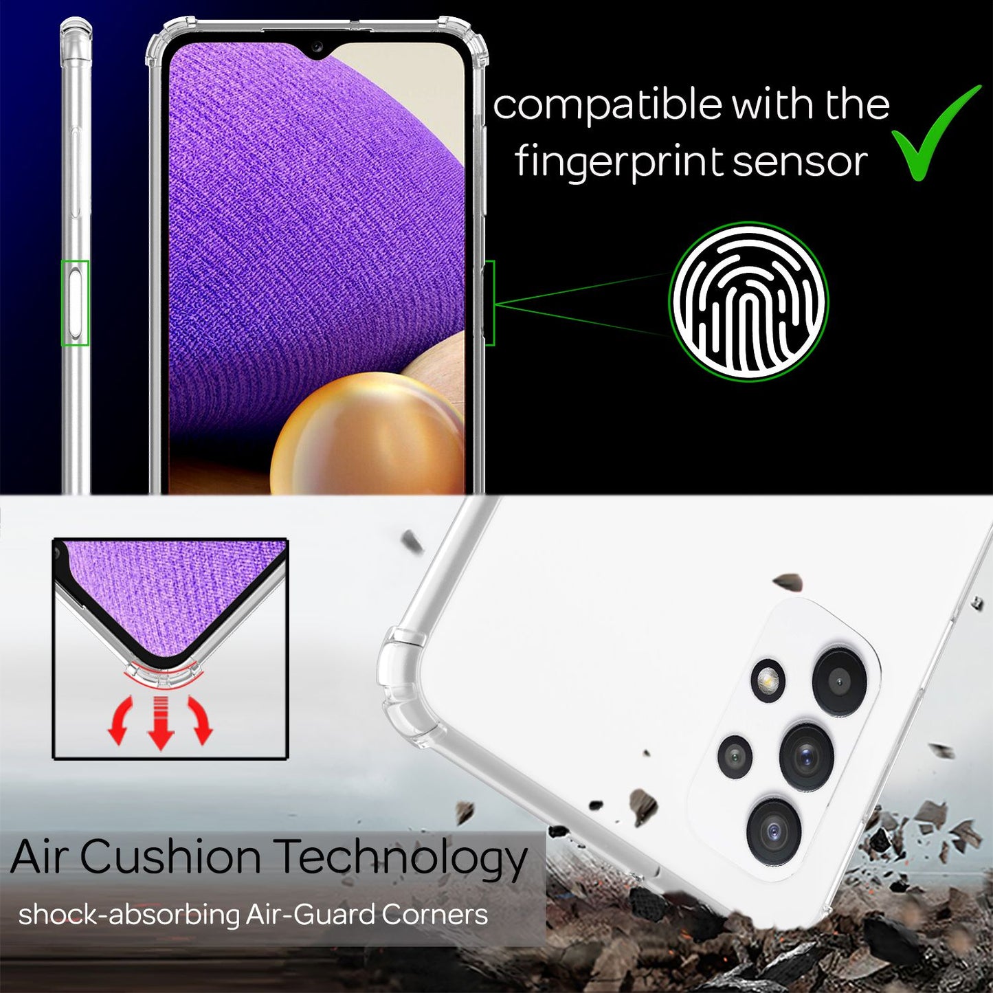 NALIA símahulstur með keðju fyrir Samsung Galaxy A32 5G, gegnsætt hlífðarhulstur