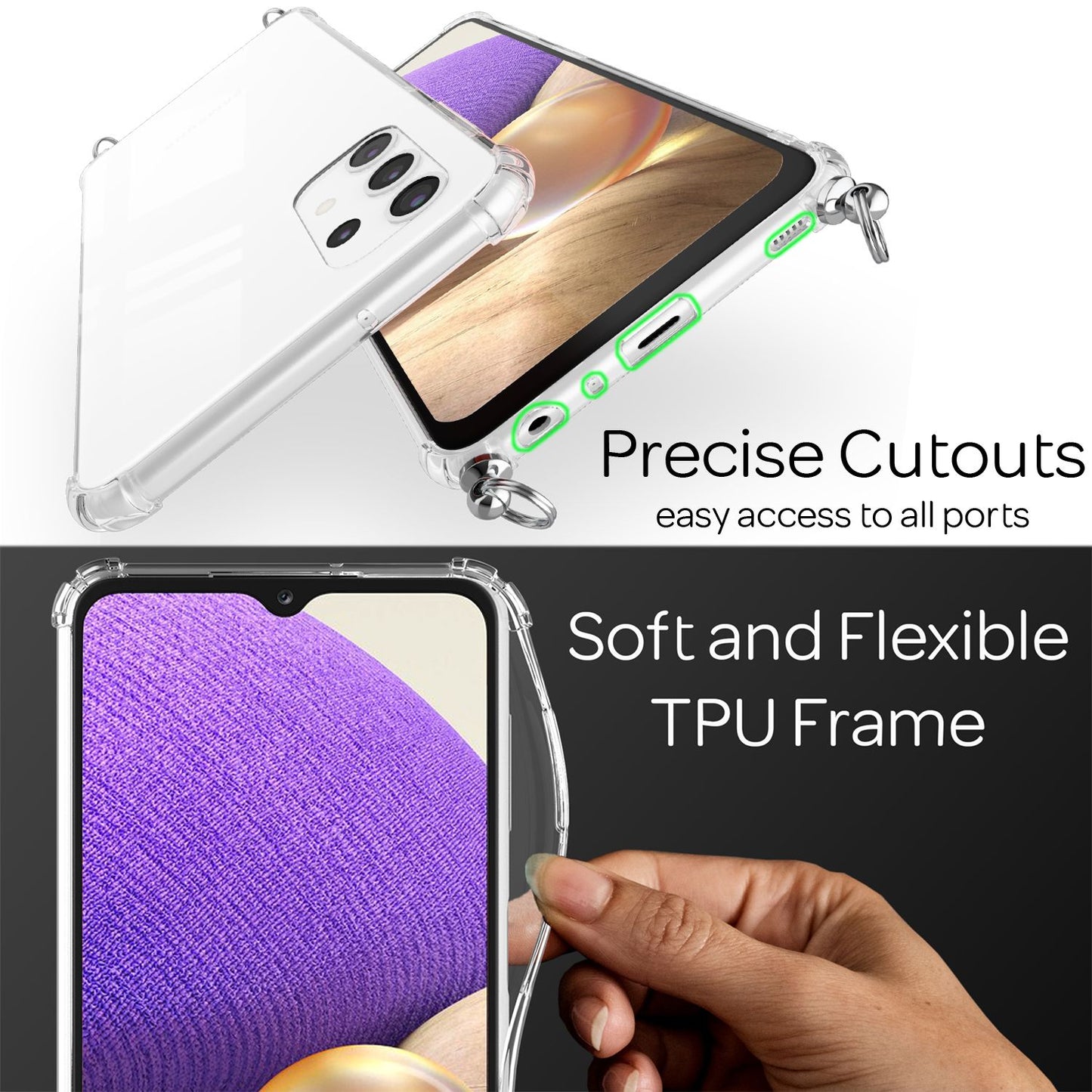 NALIA símahulstur með keðju fyrir Samsung Galaxy A32 5G, gegnsætt hlífðarhulstur