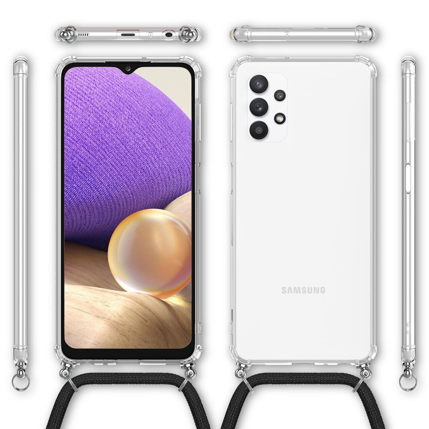 NALIA símahulstur með keðju fyrir Samsung Galaxy A32 5G, gegnsætt hlífðarhulstur