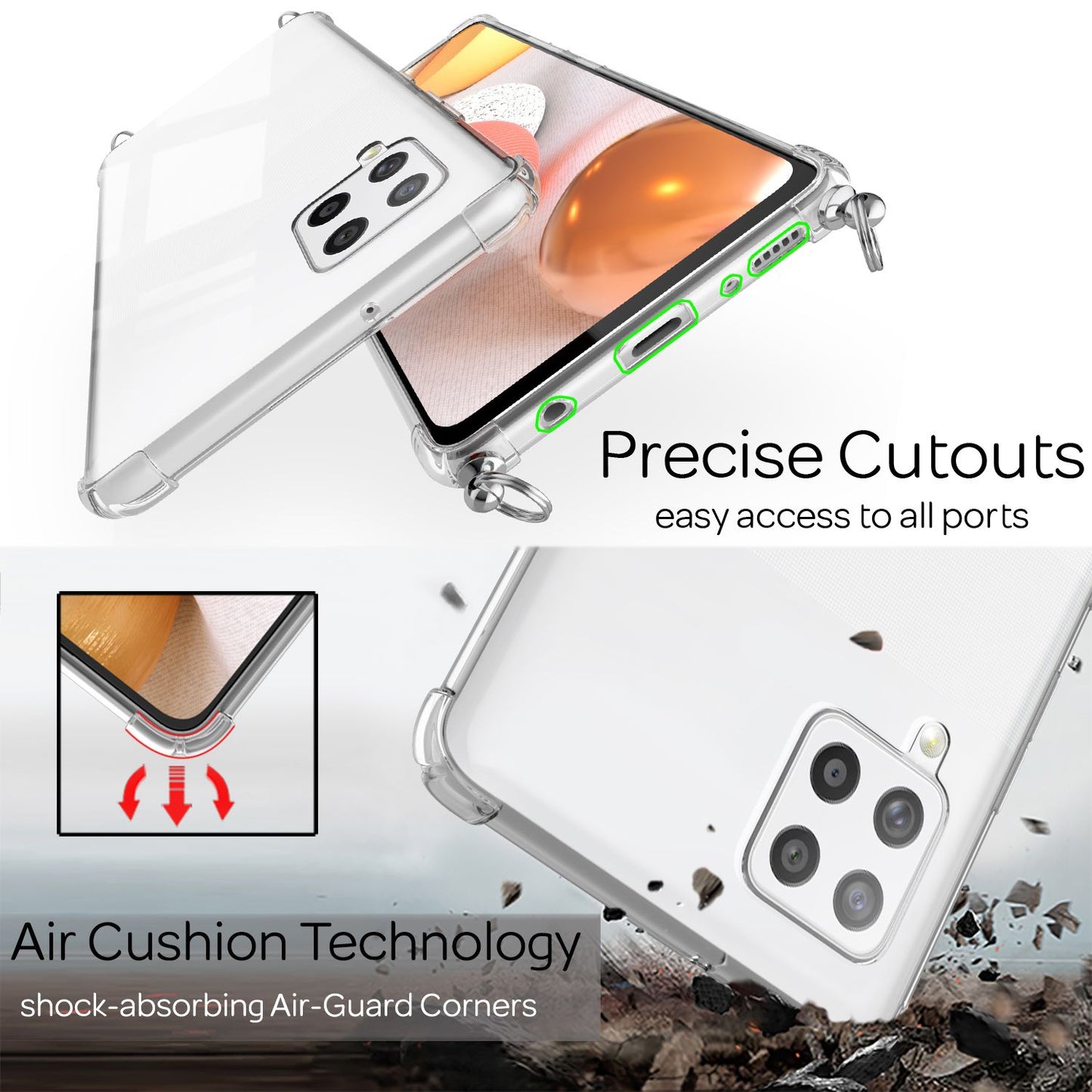 NALIA Phone Case with Chain for Samsung Galaxy A42 5G, Transparent Cover Case