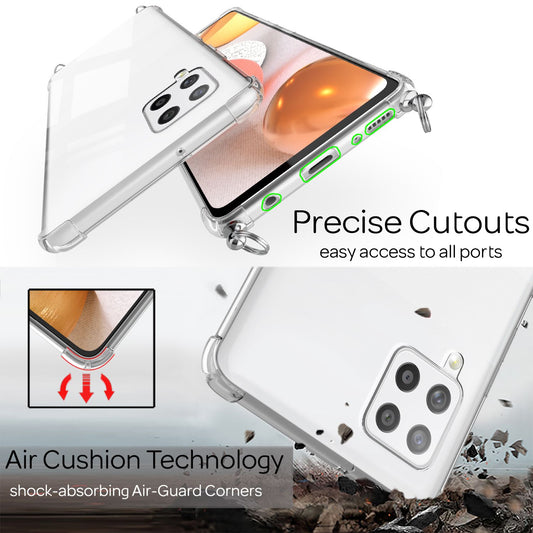 NALIA Phone Case with Chain for Samsung Galaxy A42 5G, Transparent Cover Case